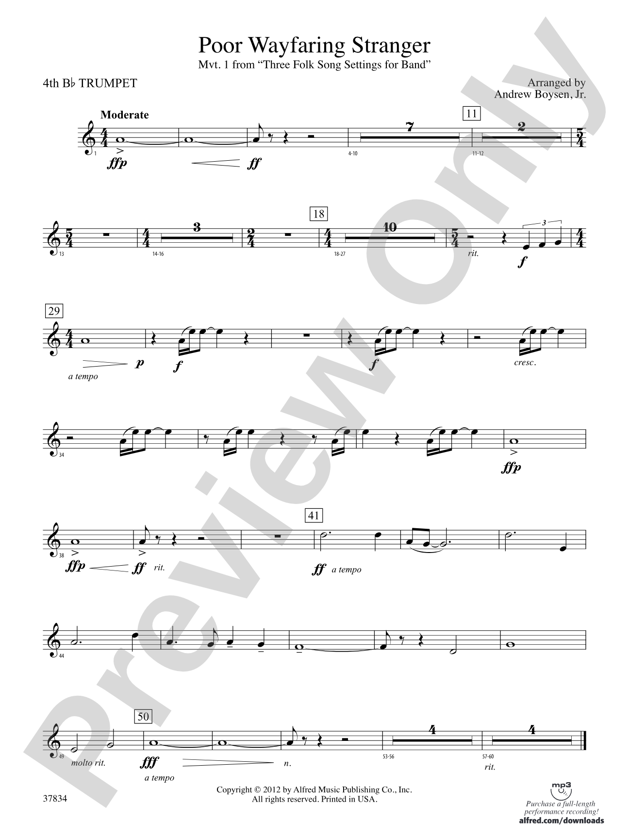 Poor Wayfaring Stranger: 4th B-flat Trumpet