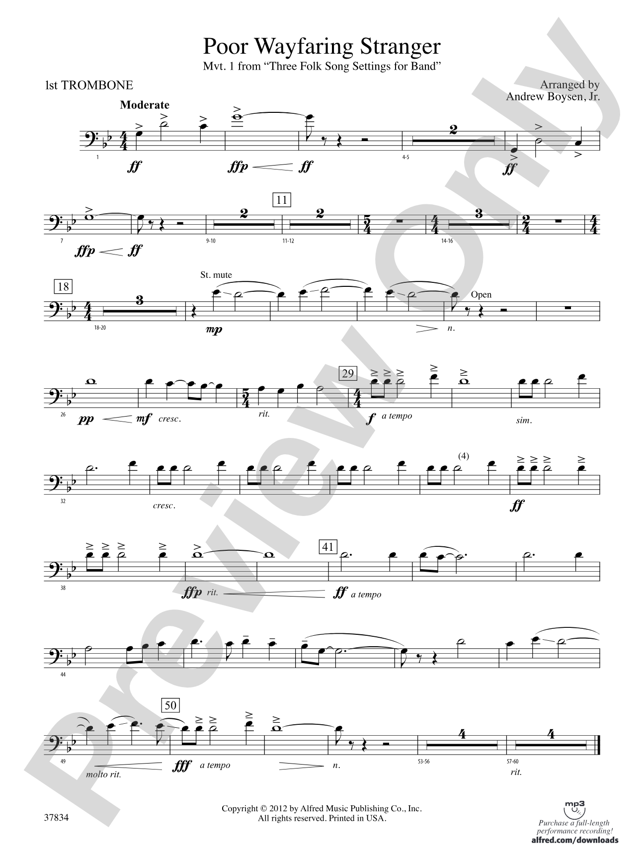 Poor Wayfaring Stranger: 1st Trombone