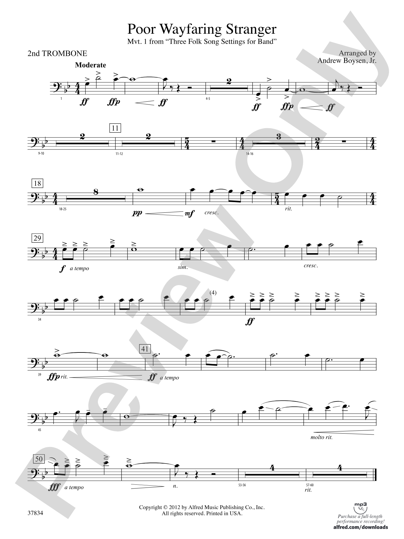Poor Wayfaring Stranger: 2nd Trombone
