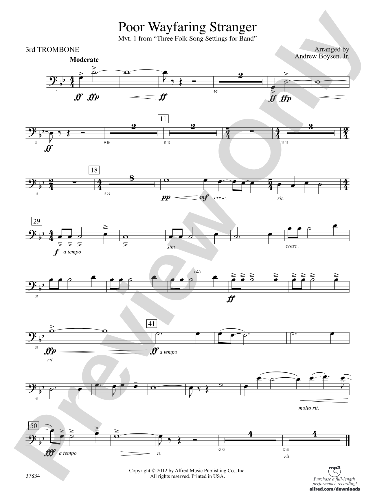 Poor Wayfaring Stranger: 3rd Trombone