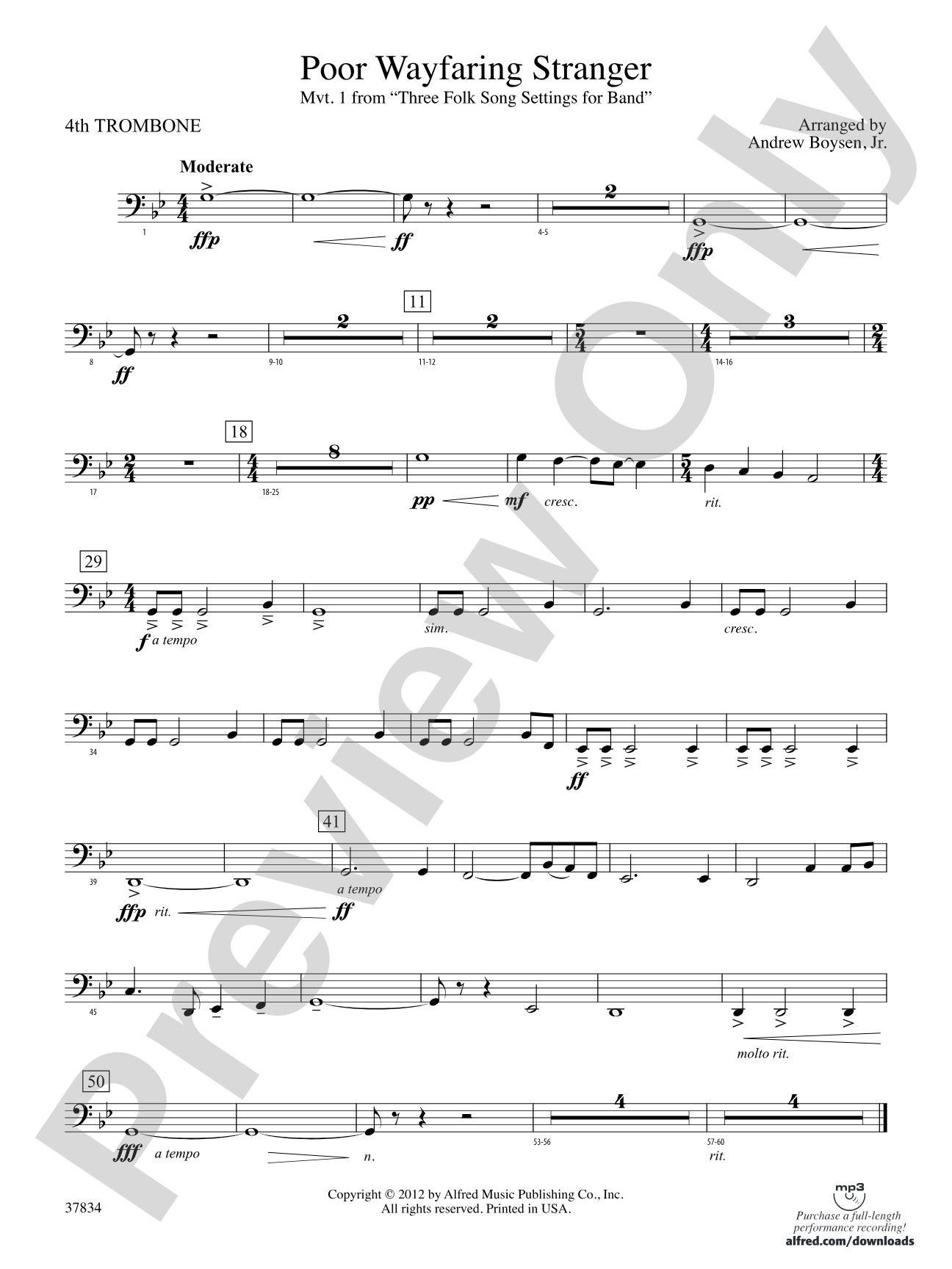Poor Wayfaring Stranger: 4th Trombone