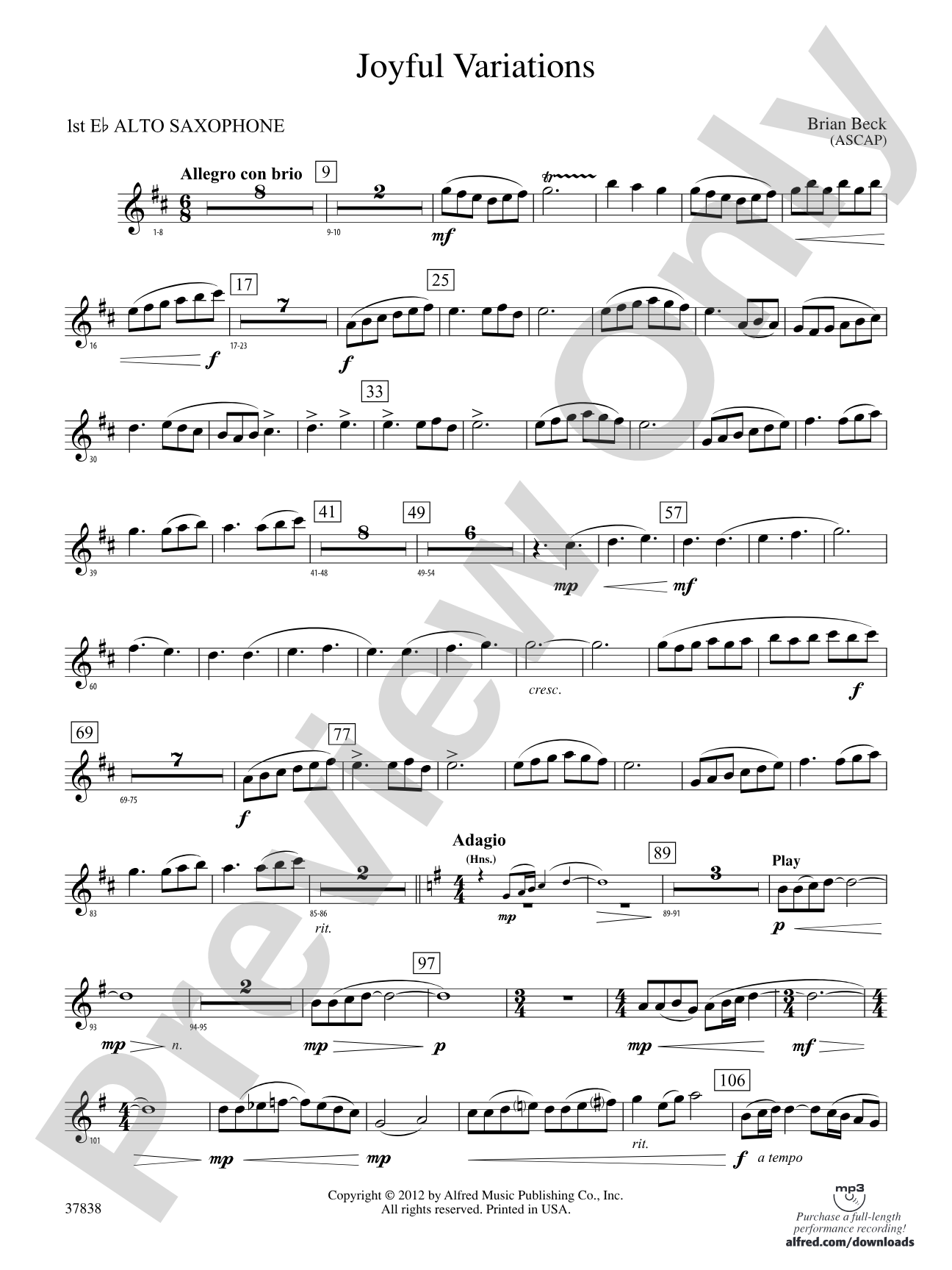 Joyful Variations: E-flat Alto Saxophone