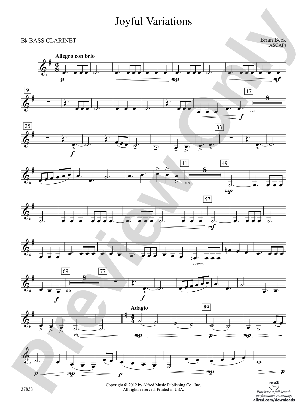 Joyful Variations: B-flat Bass Clarinet