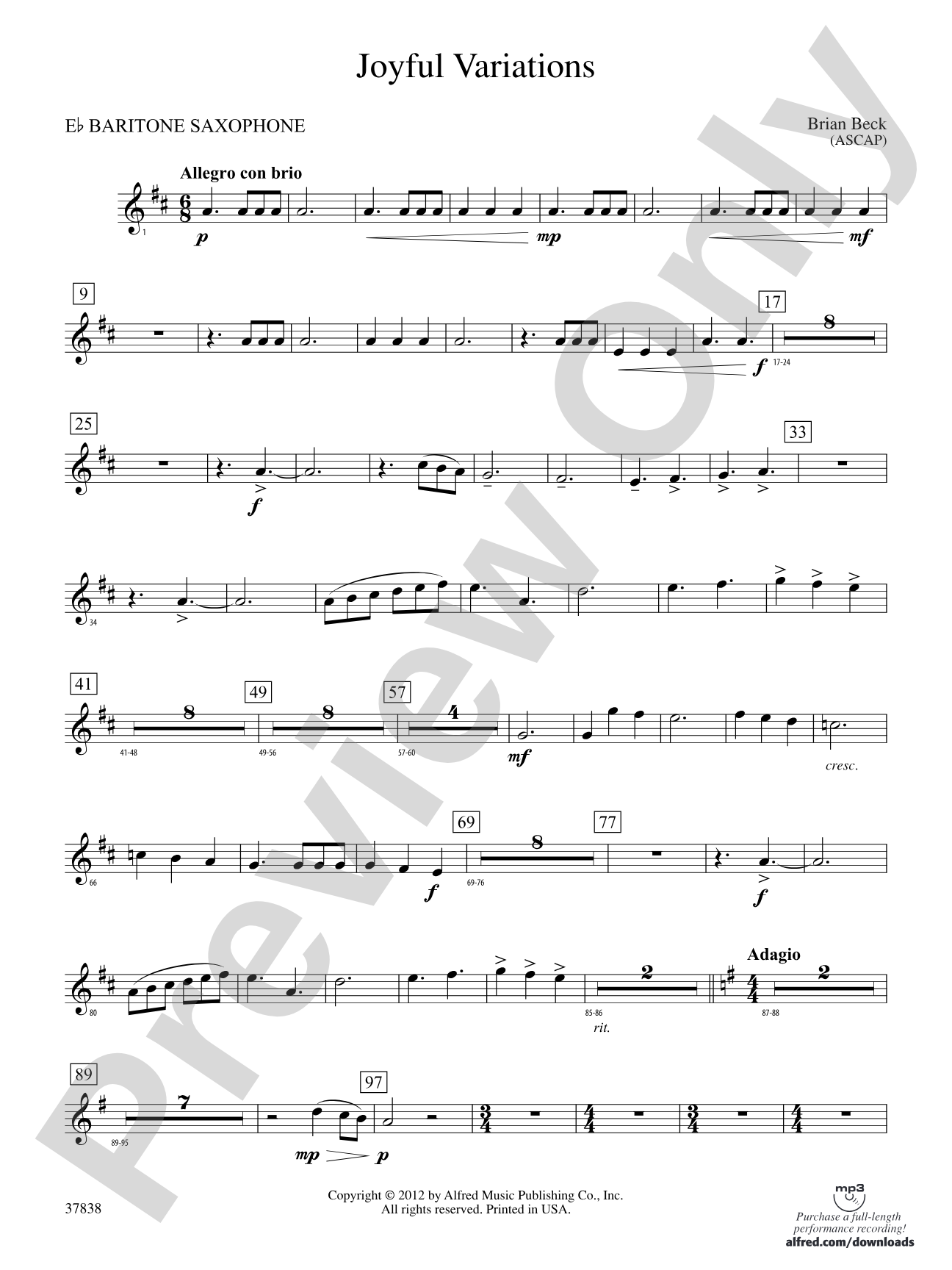 Joyful Variations: E-flat Baritone Saxophone