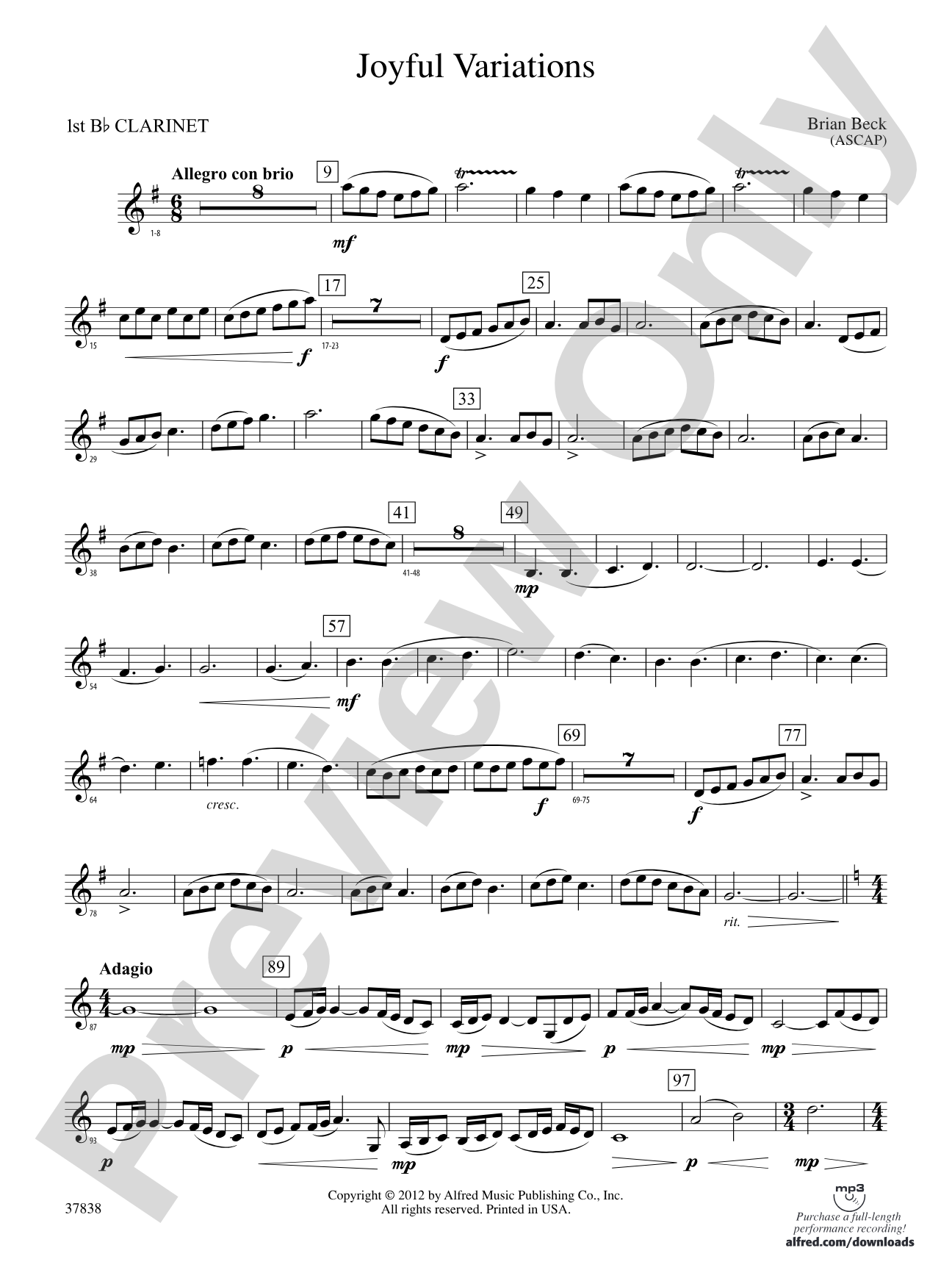 Joyful Variations: 1st B-flat Clarinet