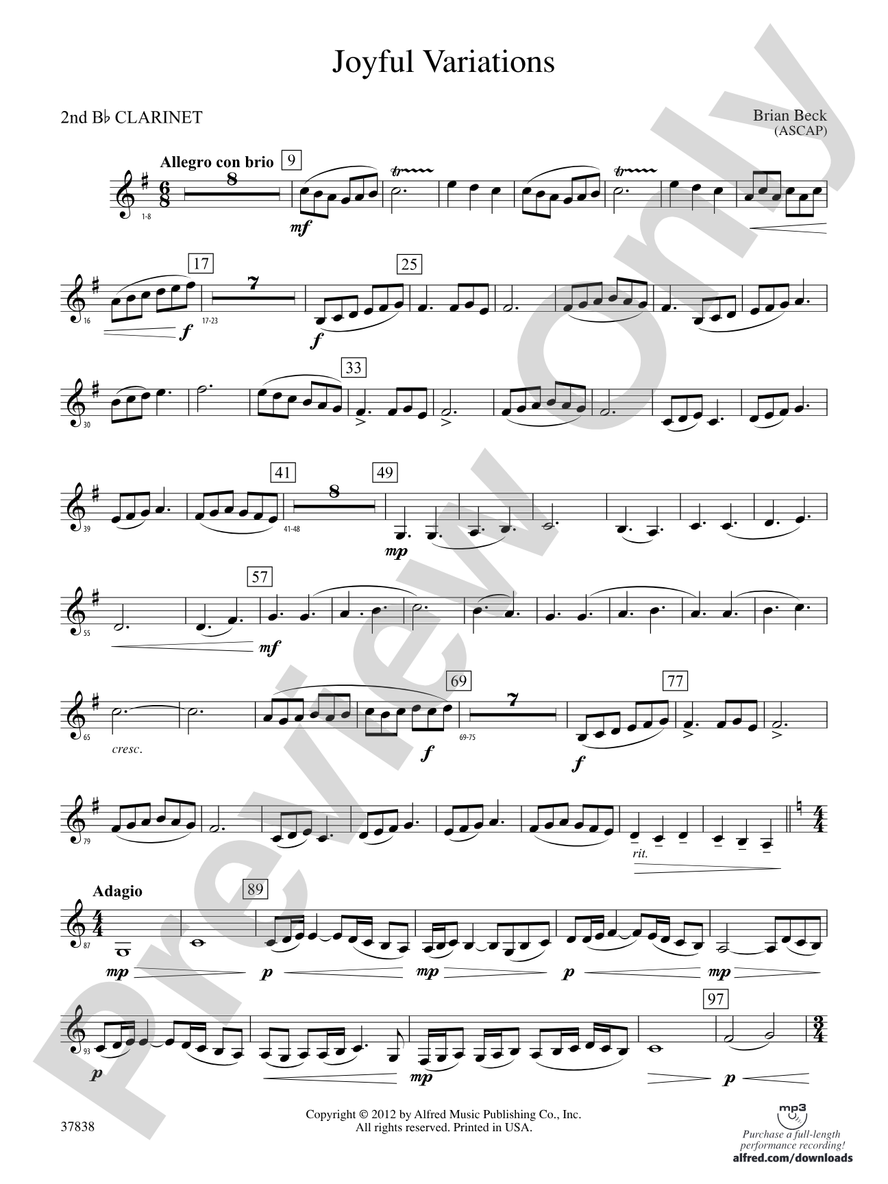 Joyful Variations: 2nd B-flat Clarinet
