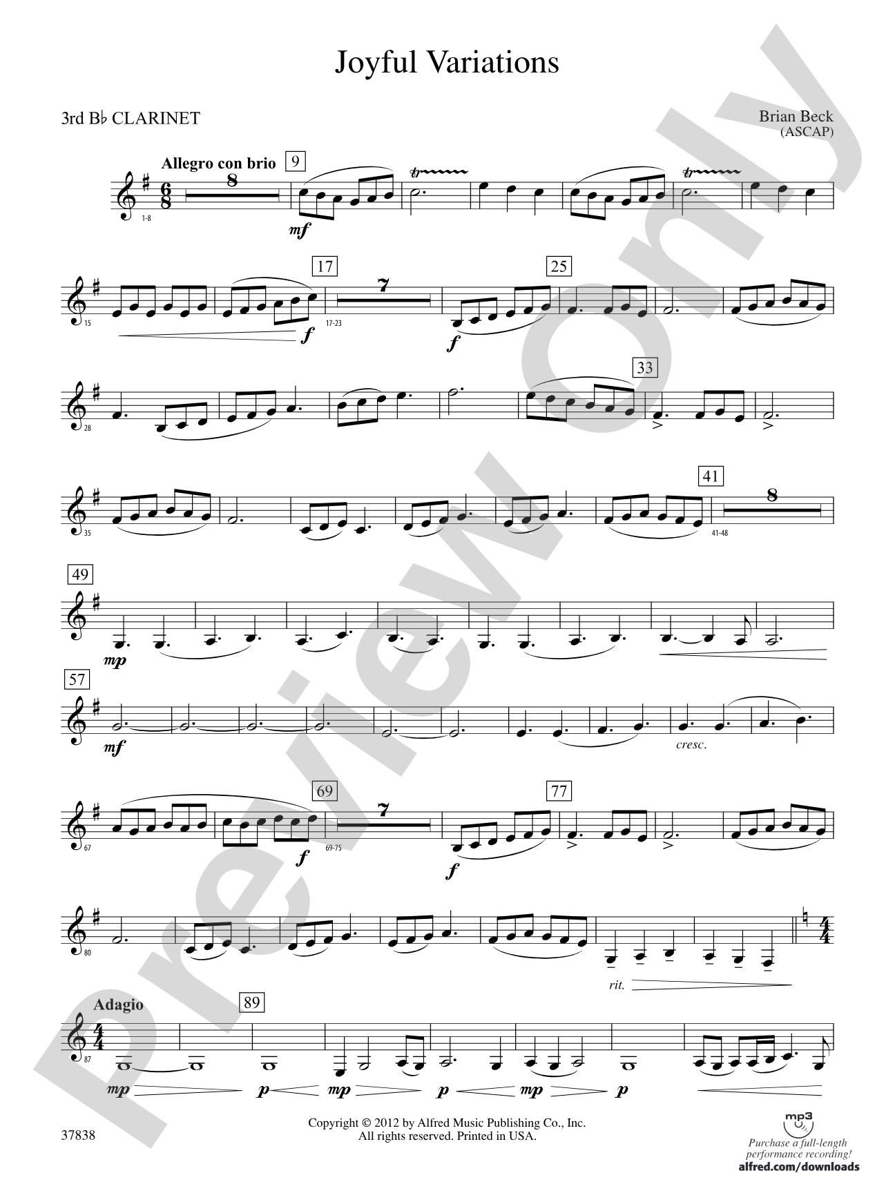 Joyful Variations: 3rd B-flat Clarinet