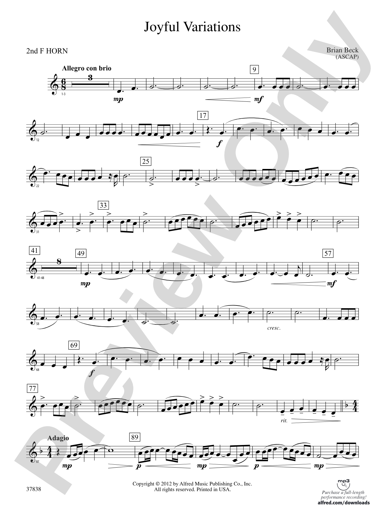 Joyful Variations: 2nd F Horn