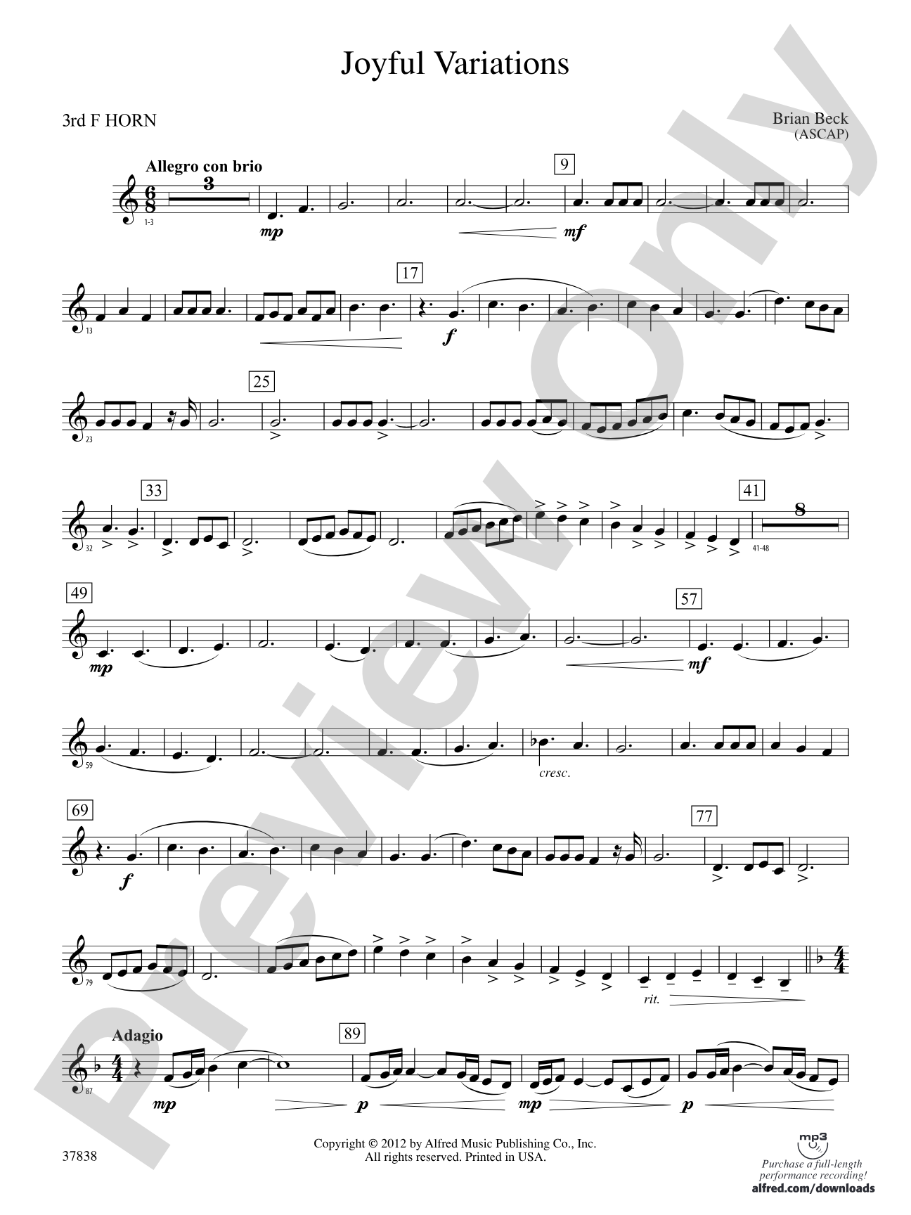 Joyful Variations: 3rd F Horn