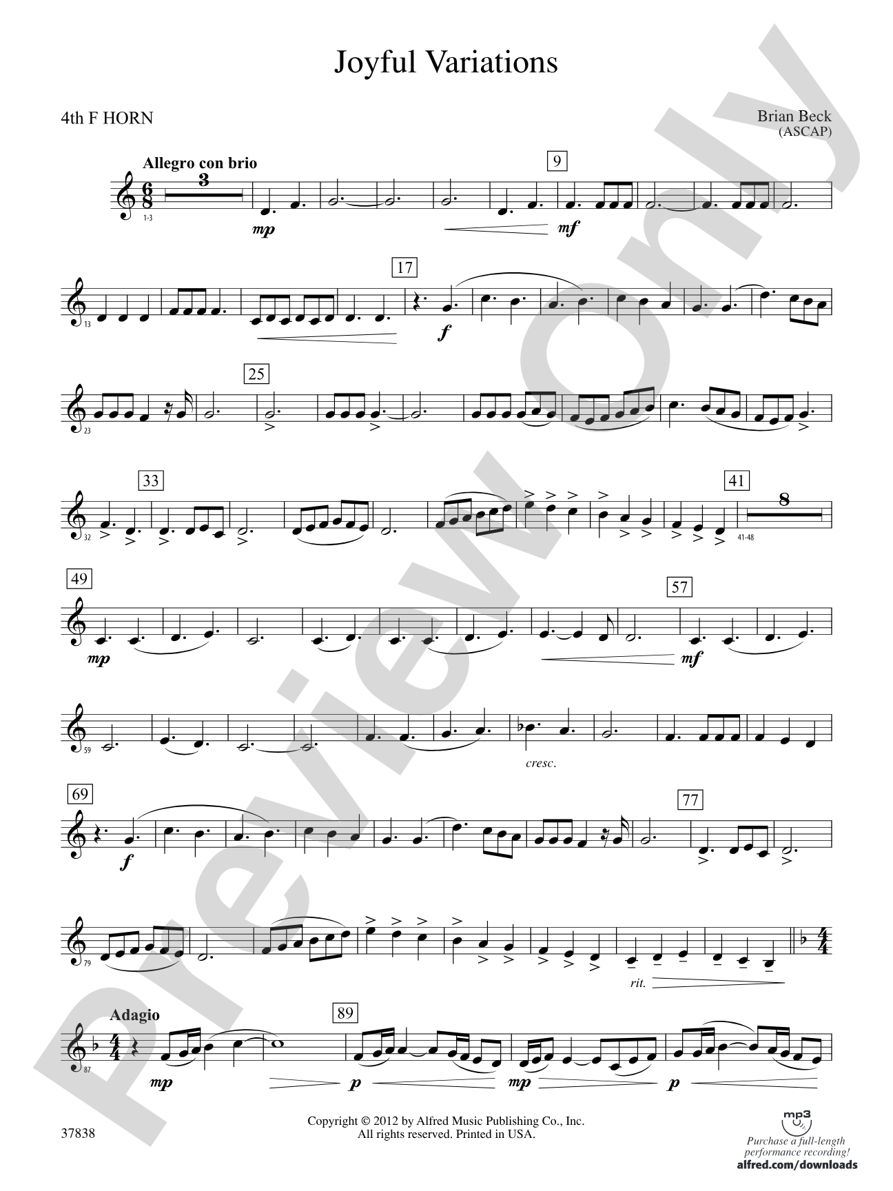 Joyful Variations: 4th F Horn