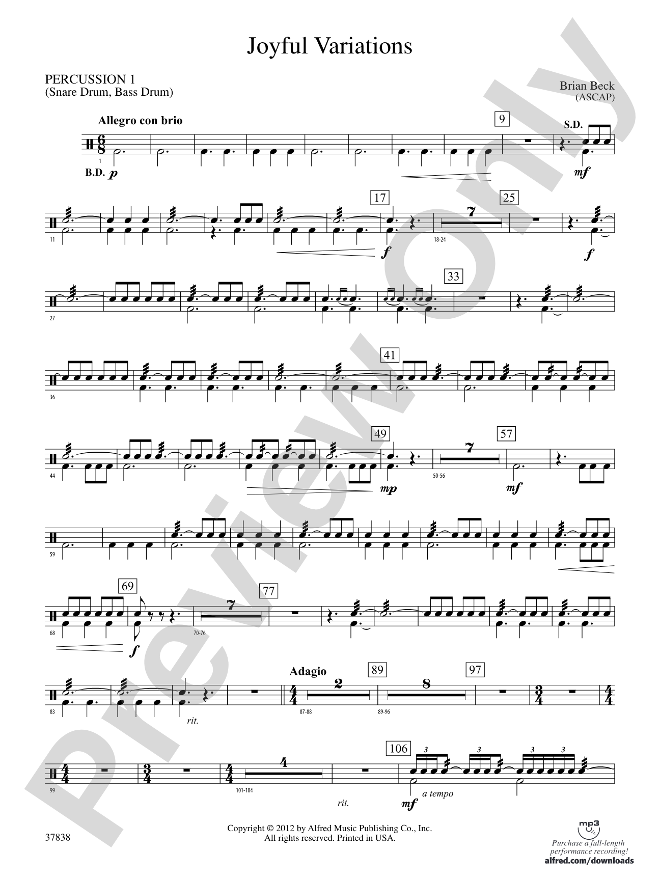 Joyful Variations: 1st Percussion