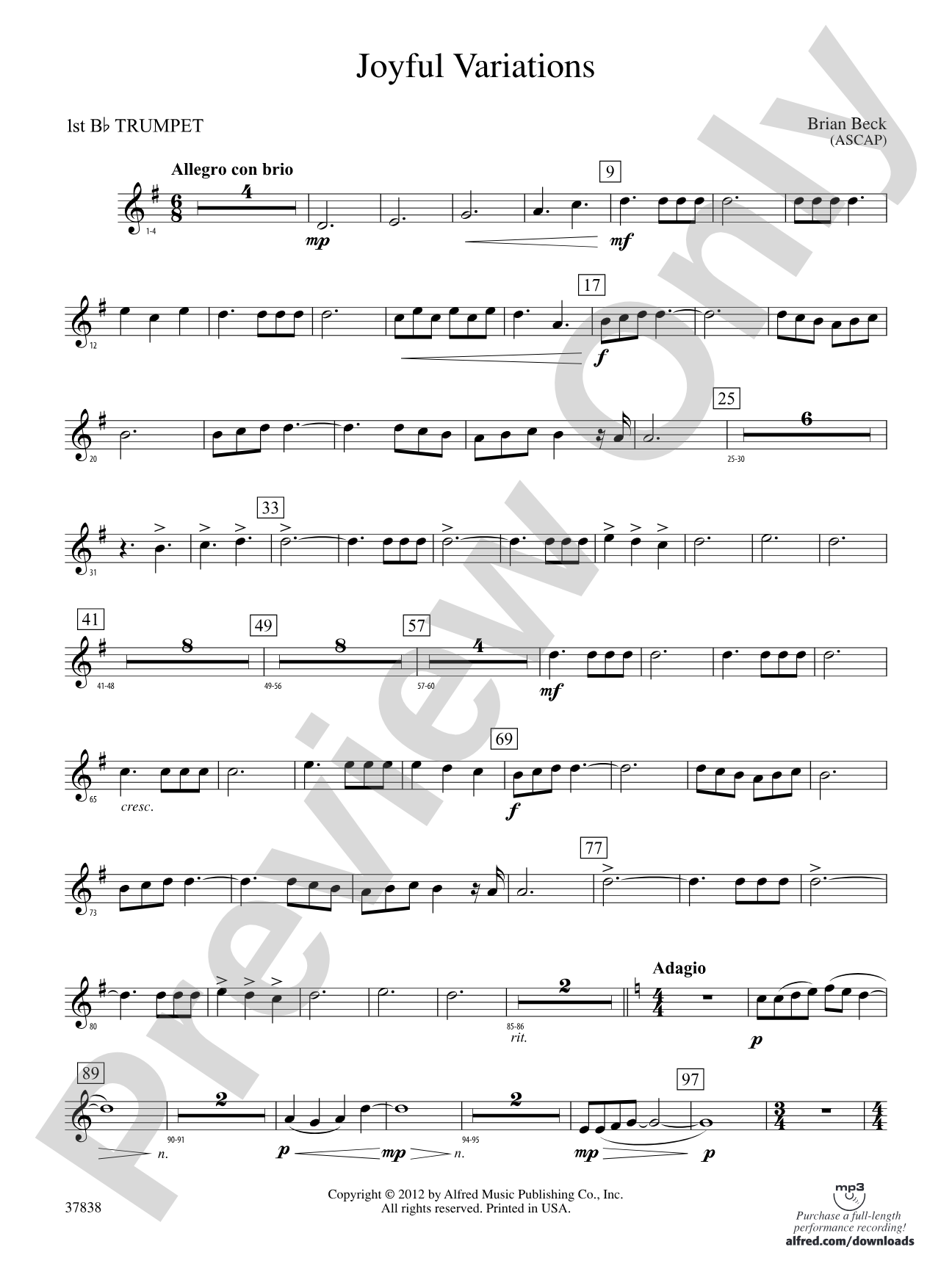 Joyful Variations: 1st B-flat Trumpet