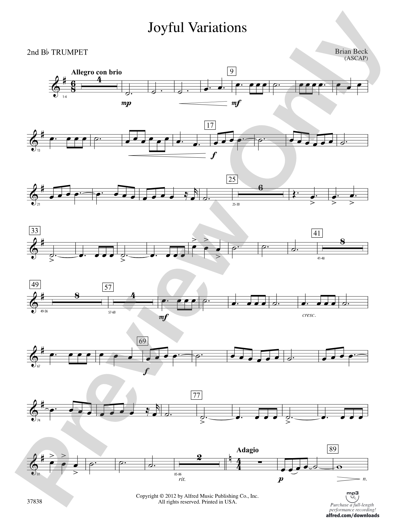 Joyful Variations: 2nd B-flat Trumpet