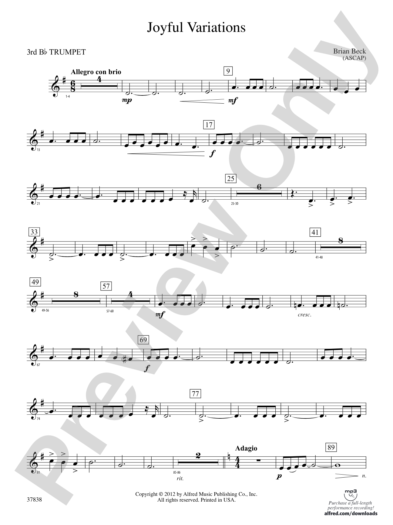 Joyful Variations: 3rd B-flat Trumpet