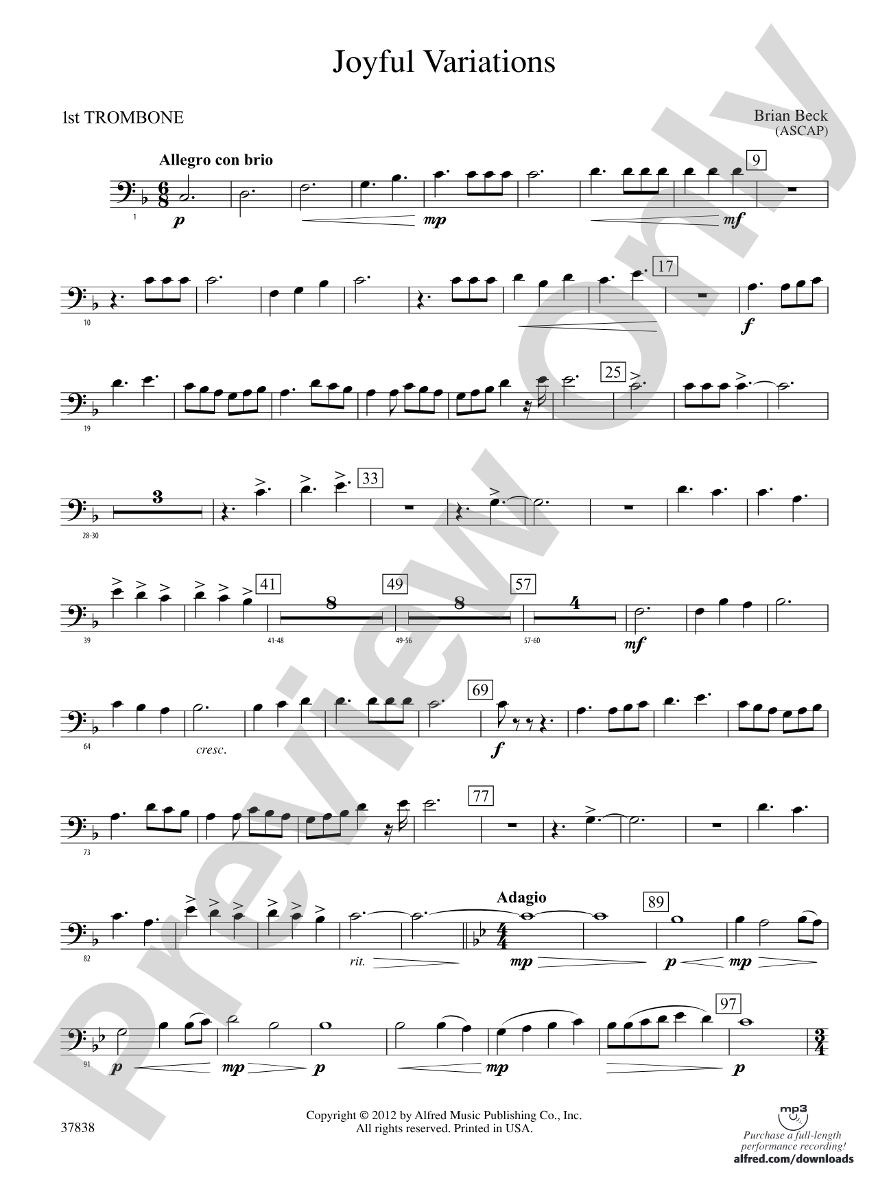 Joyful Variations: 1st Trombone