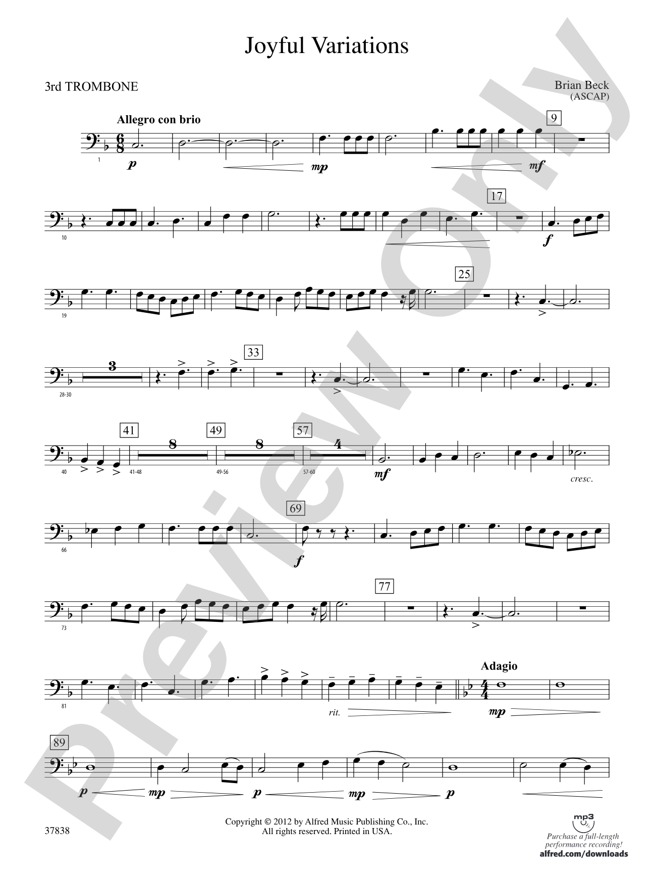 Joyful Variations: 3rd Trombone