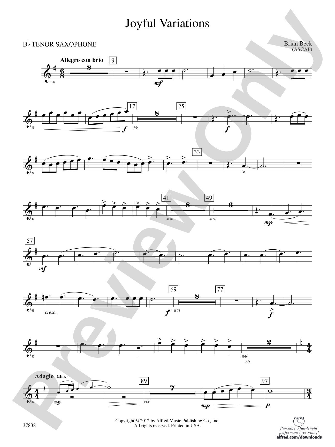 Joyful Variations: B-flat Tenor Saxophone
