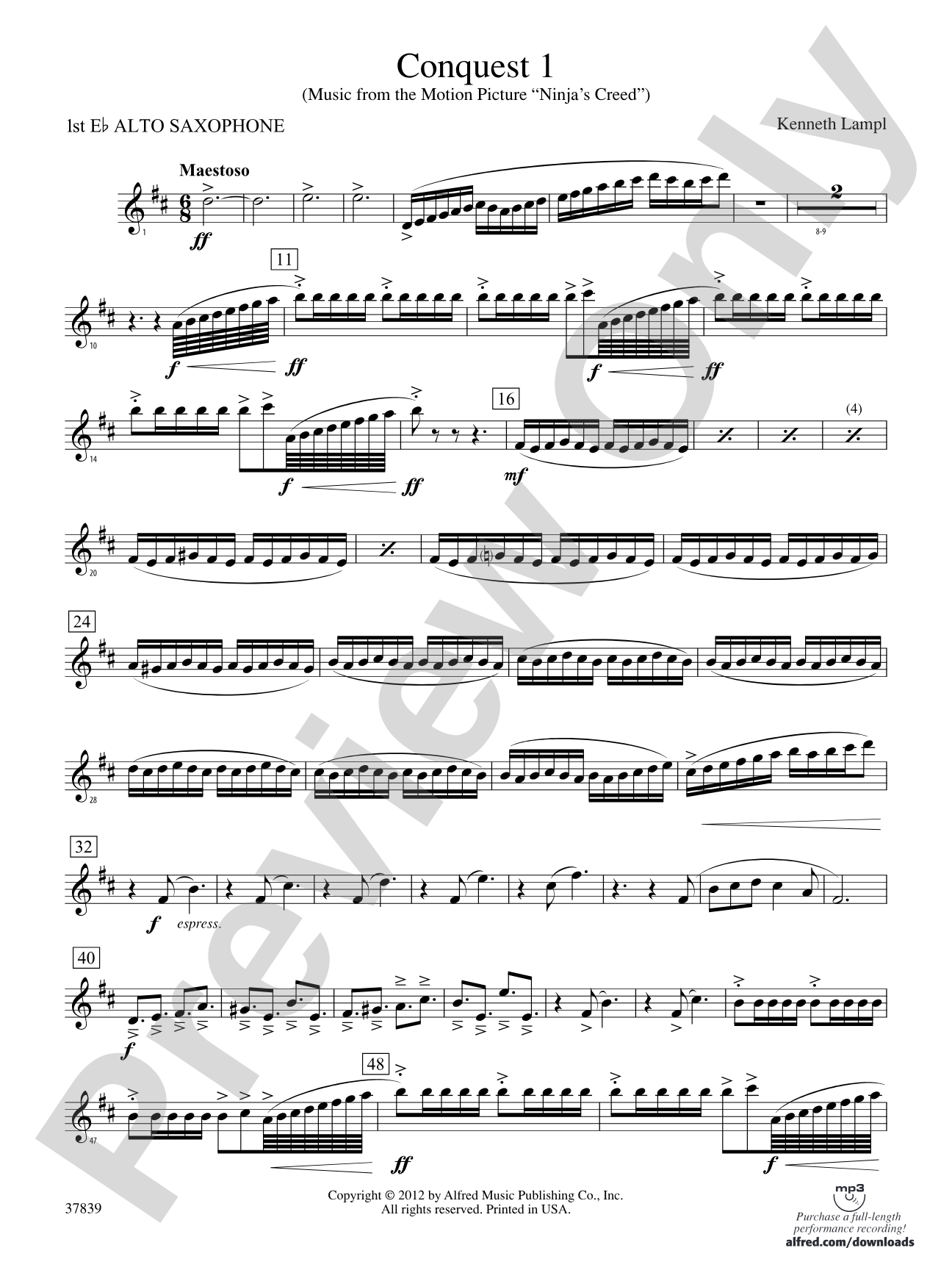 Conquest 1 (from the motion picture Ninja's Creed): E-flat Alto Saxophone