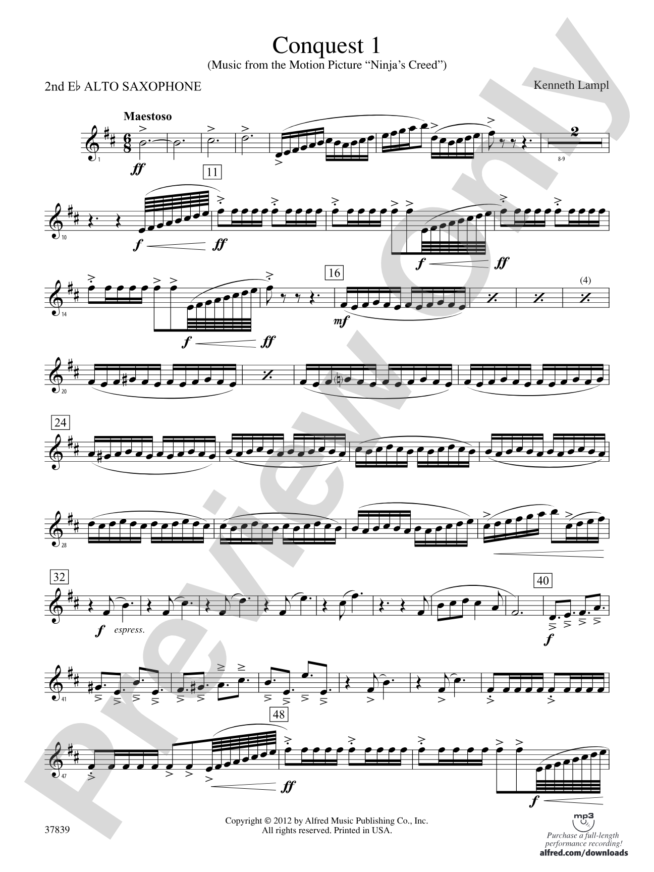 Conquest 1 (from the motion picture Ninja's Creed): 2nd E-flat Alto Saxophone