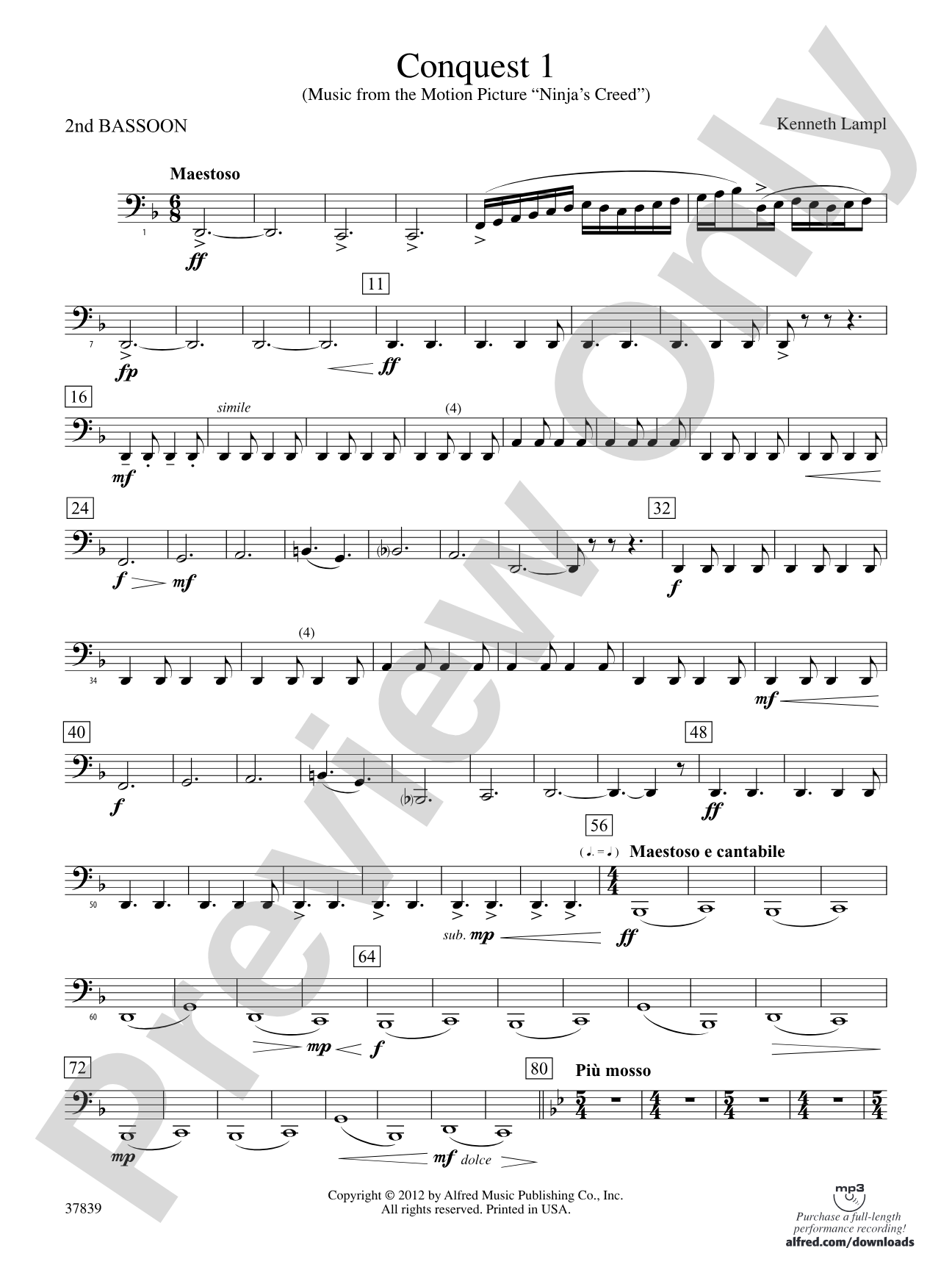 Conquest 1 (from the motion picture Ninja's Creed): 2nd Bassoon