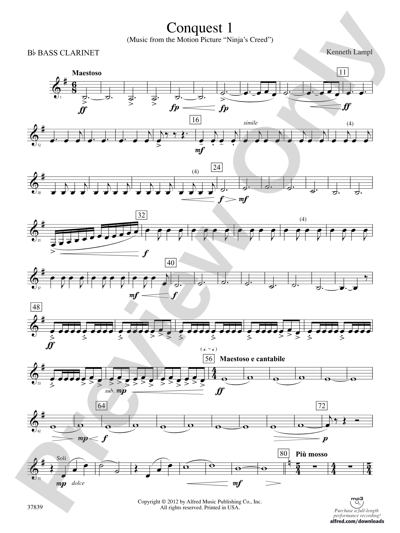 Conquest 1 (from the motion picture Ninja's Creed): B-flat Bass Clarinet