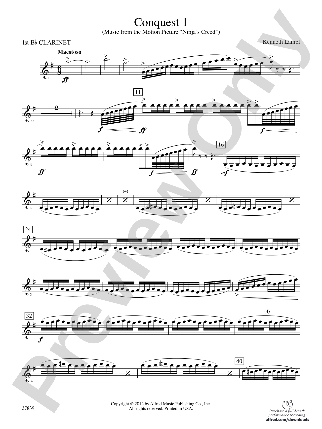 Conquest 1 (from the motion picture Ninja's Creed): 1st B-flat Clarinet