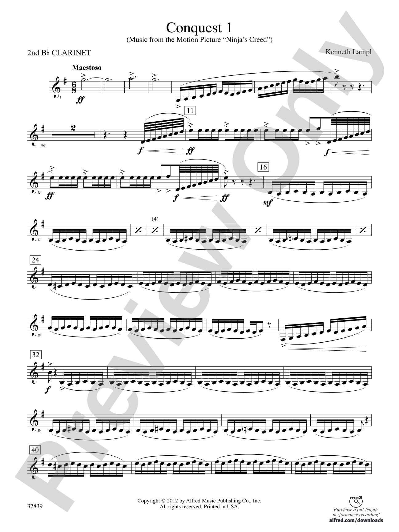 Conquest 1 (from the motion picture Ninja's Creed): 2nd B-flat Clarinet