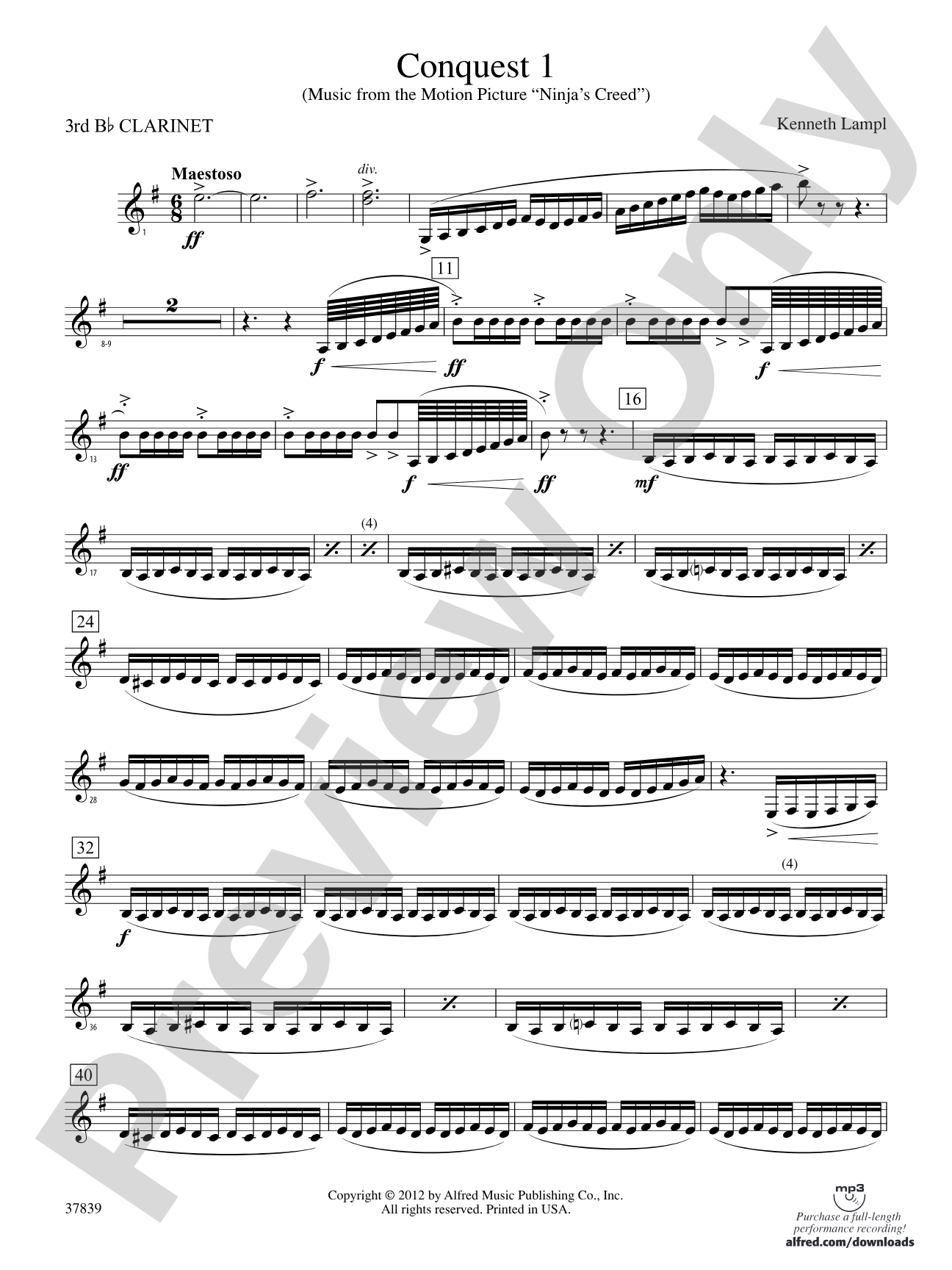 Conquest 1 (from the motion picture Ninja's Creed): 3rd B-flat Clarinet