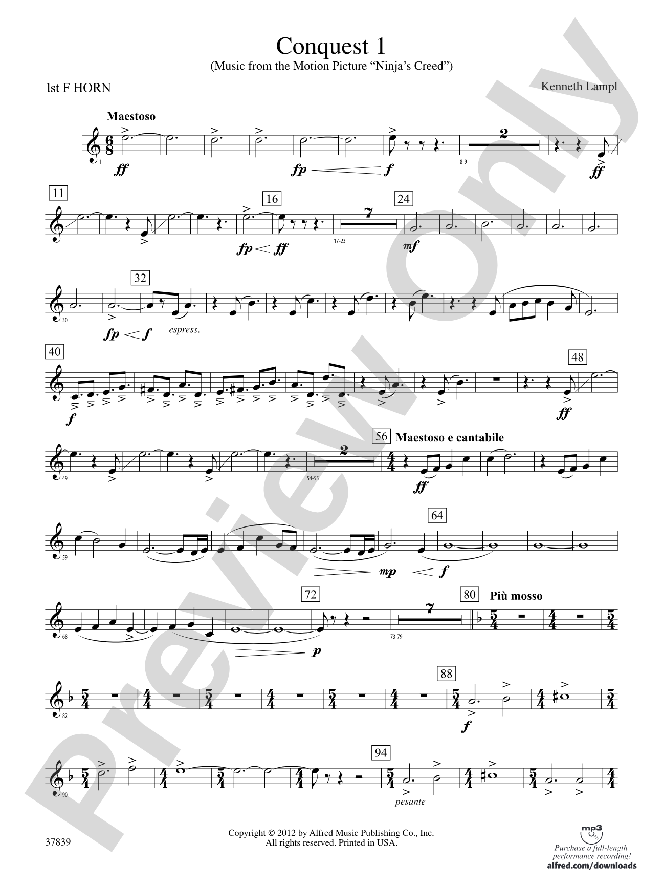 Conquest 1 (from the motion picture Ninja's Creed): 1st F Horn