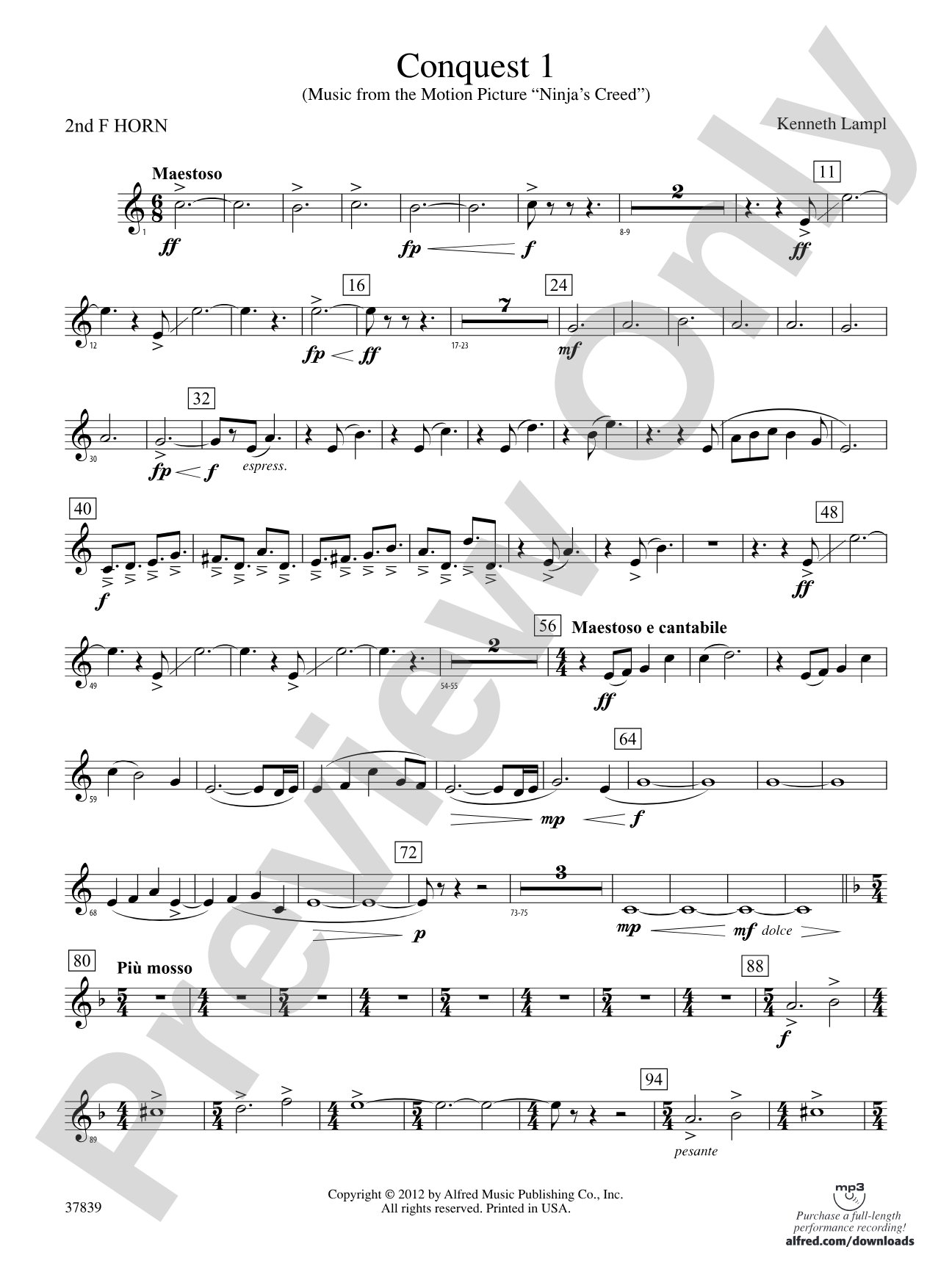 Conquest 1 (from the motion picture Ninja's Creed): 2nd F Horn