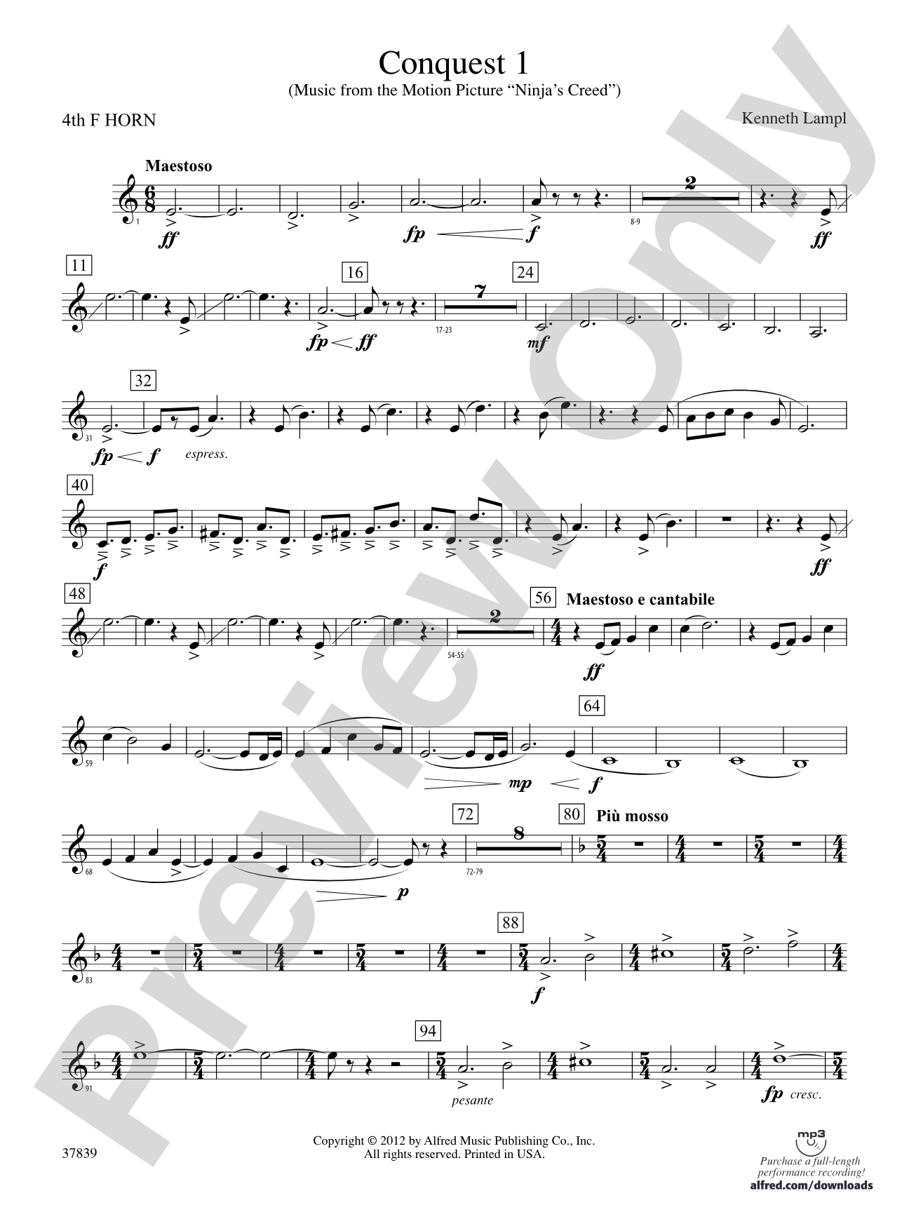 Conquest 1 (from the motion picture Ninja's Creed): 4th F Horn