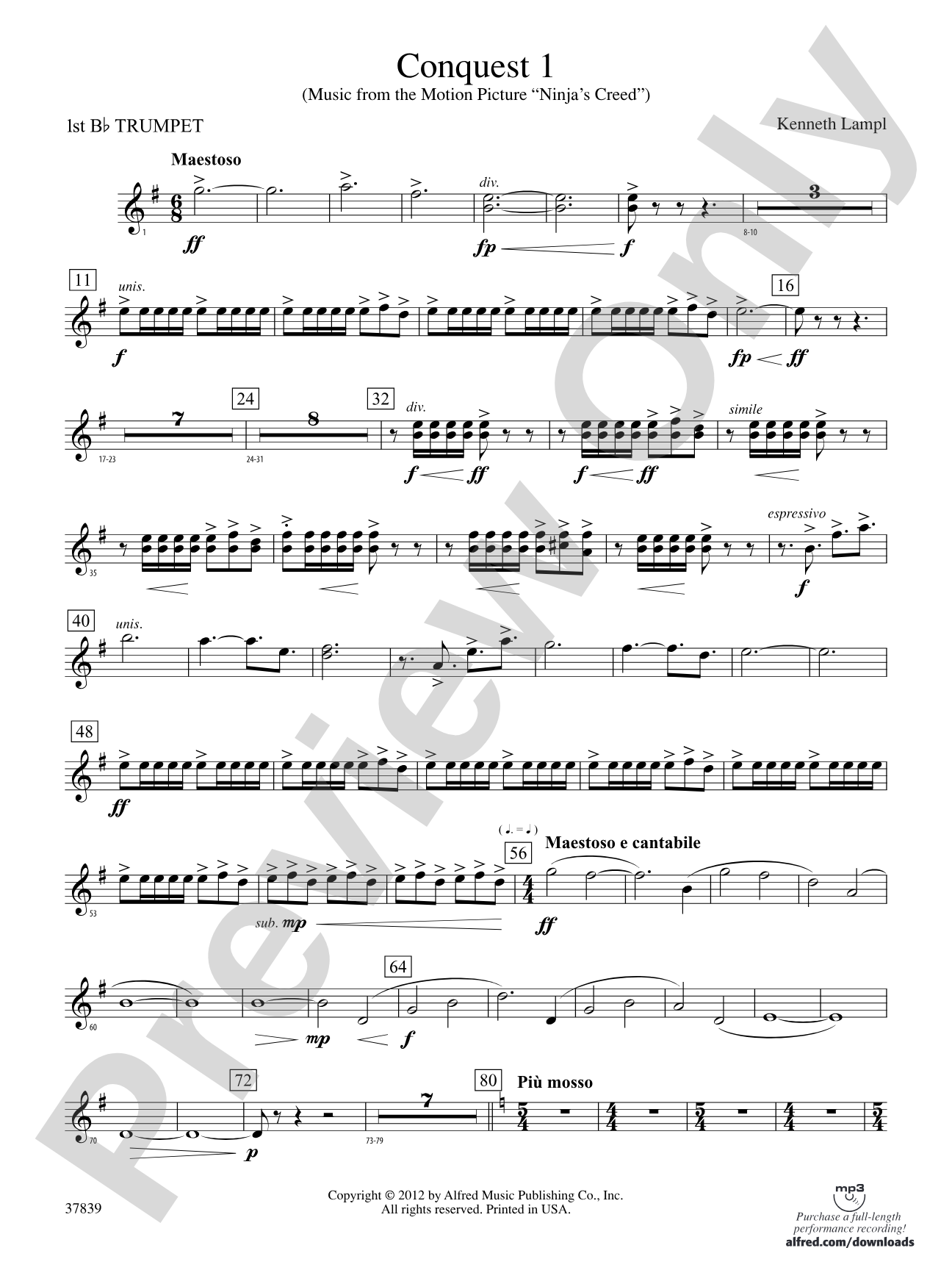 Conquest 1 (from the motion picture Ninja's Creed): 1st B-flat Trumpet