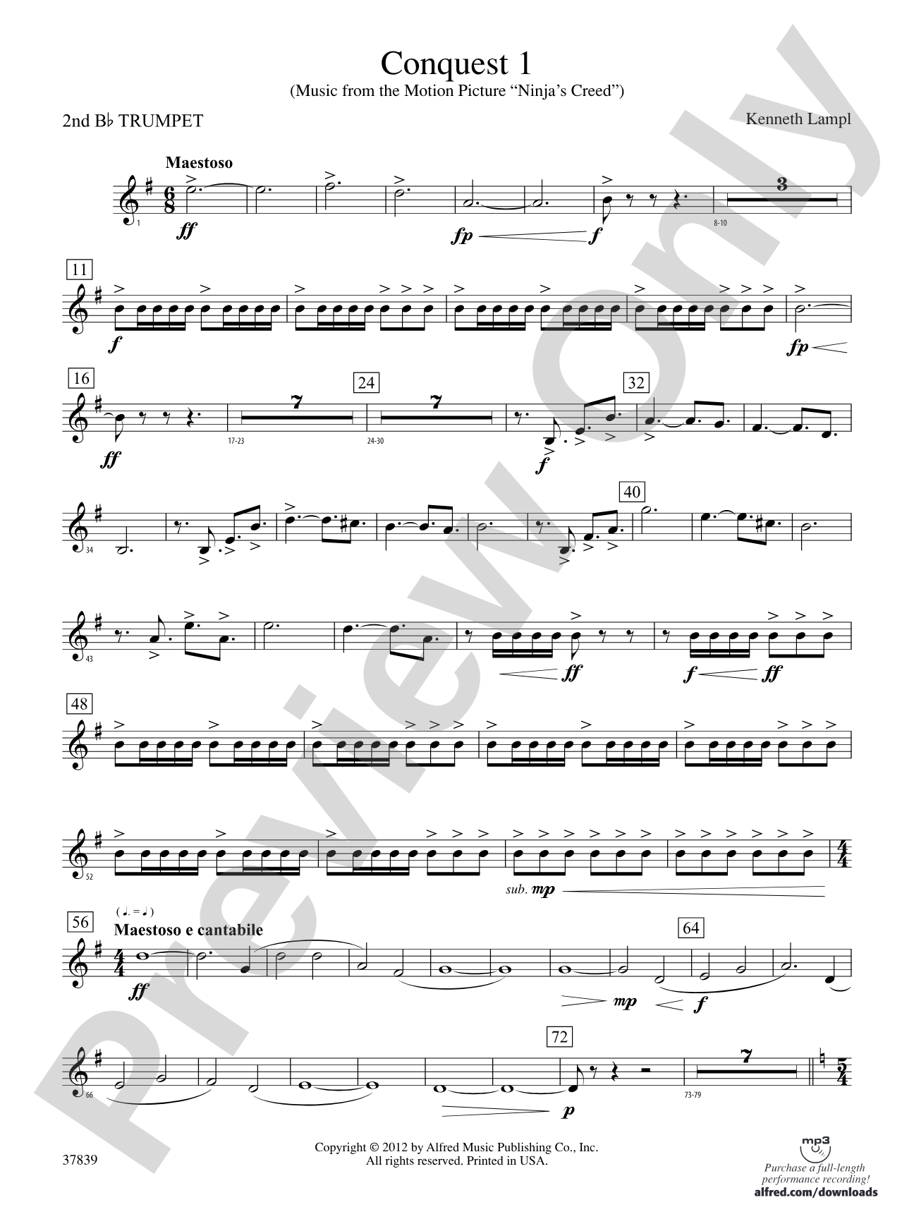 Conquest 1 (from the motion picture Ninja's Creed): 2nd B-flat Trumpet