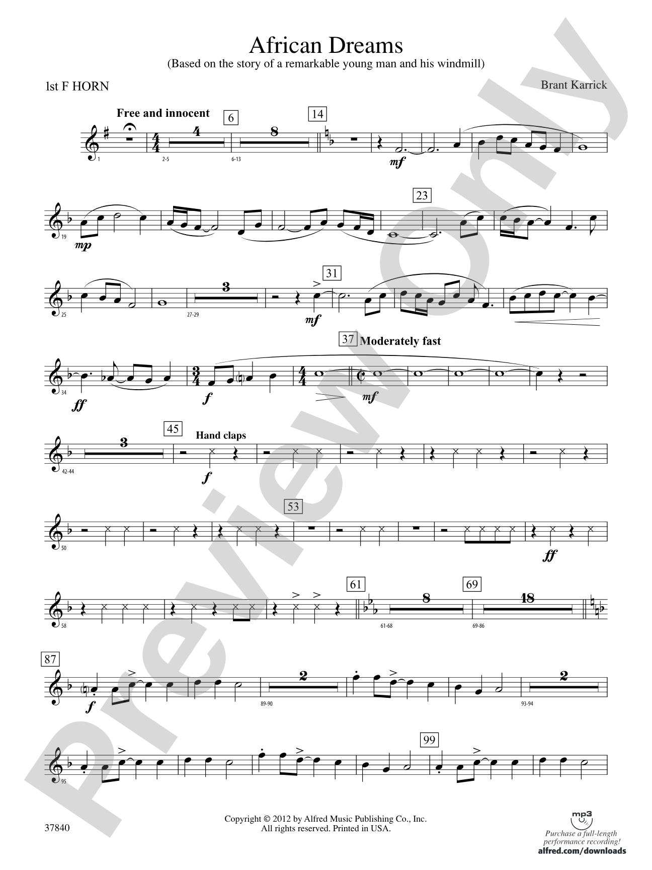 African Dreams: 1st F Horn