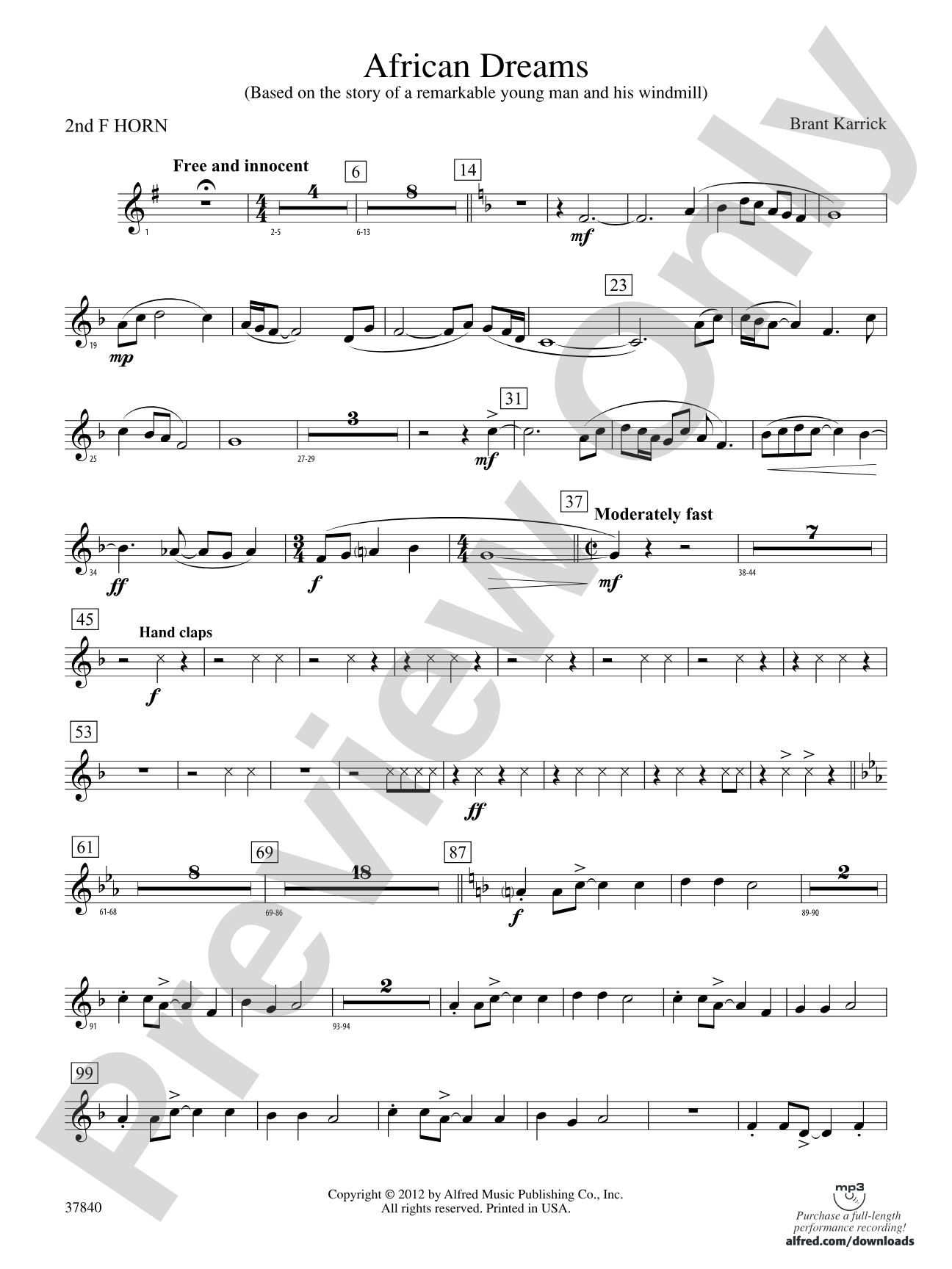 African Dreams: 2nd F Horn