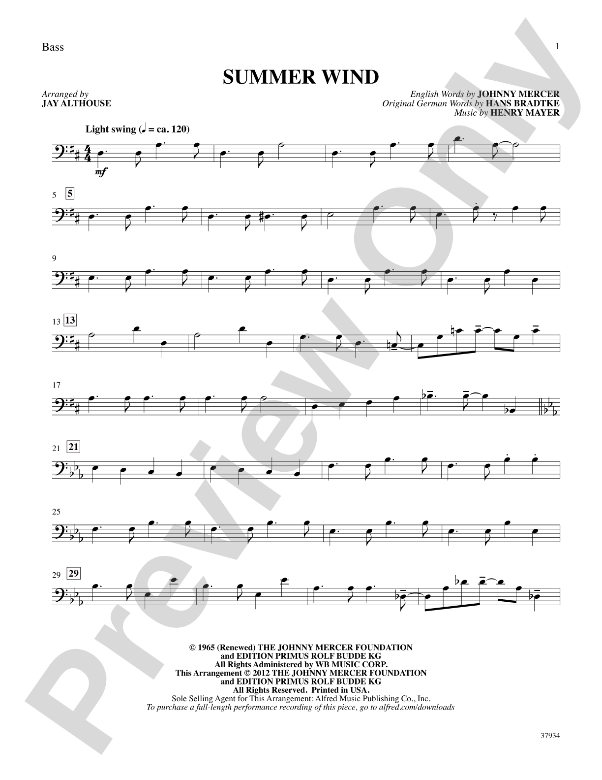 Summer Wind: String Bass: Choral SoundPax