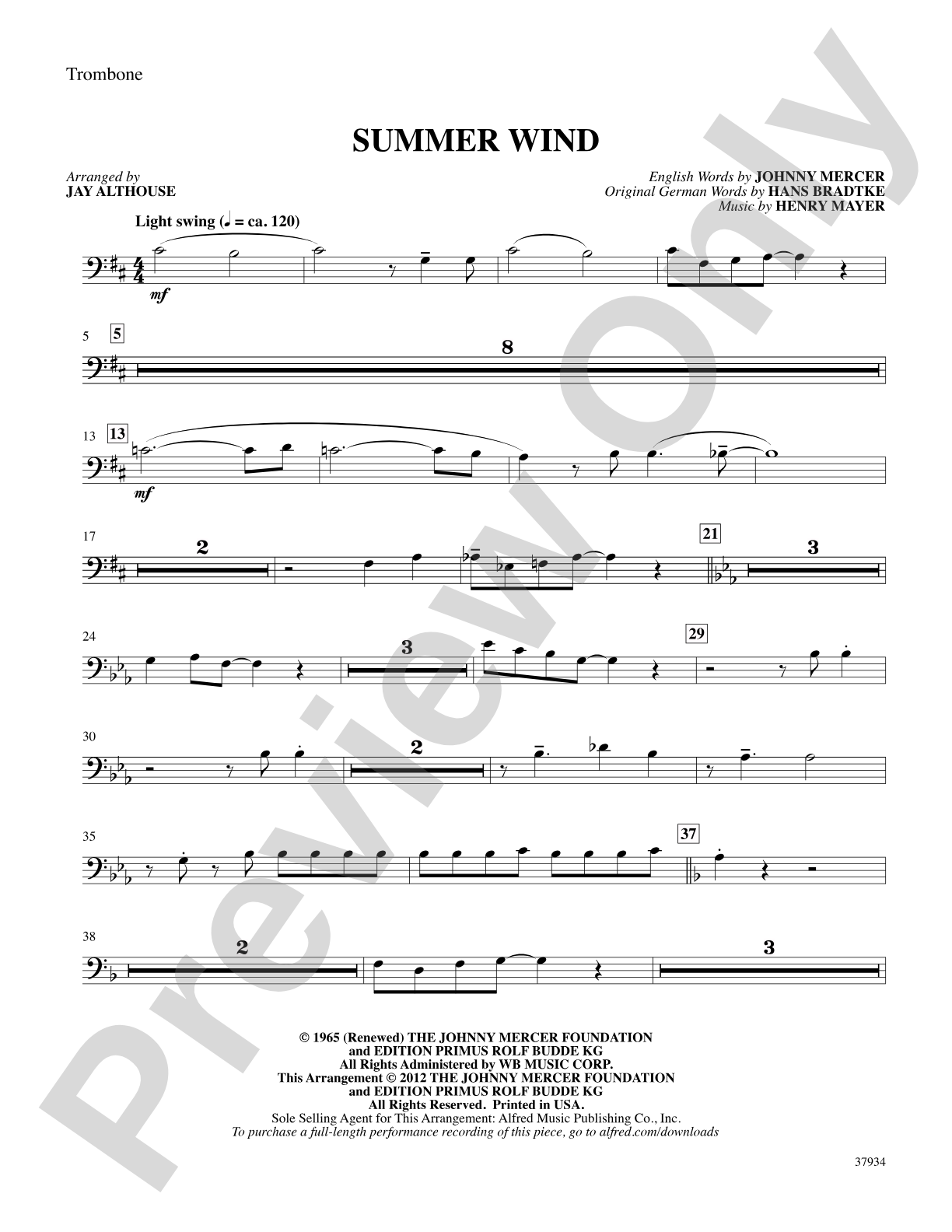 Summer Wind: 1st Trombone: Choral SoundPax