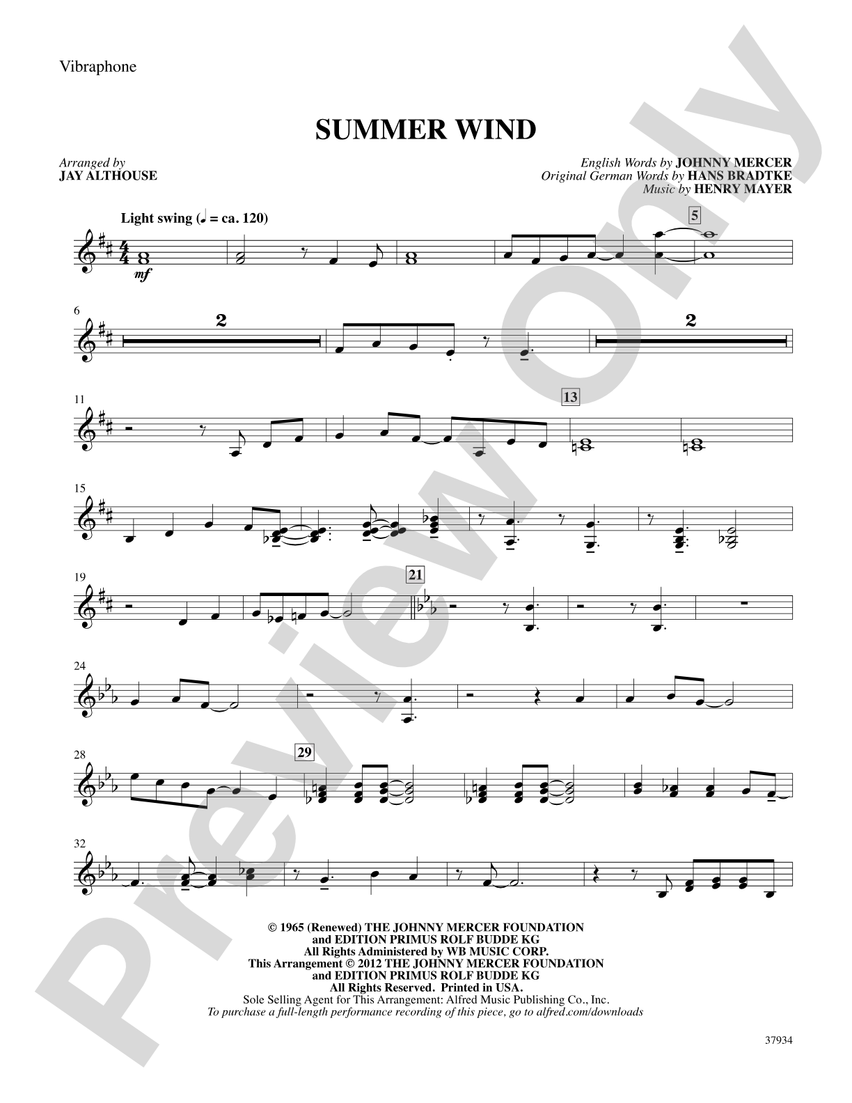 Summer Wind: Vibraphone: Choral SoundPax