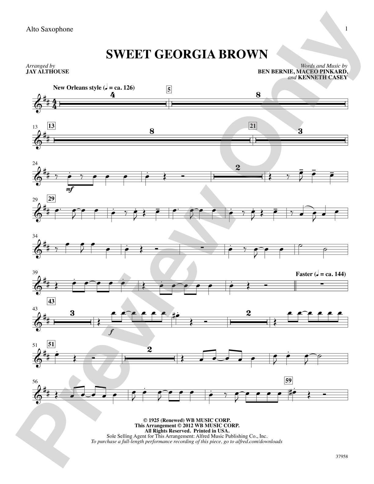 Sweet Georgia Brown: E-flat Alto Saxophone: Choral SoundPax