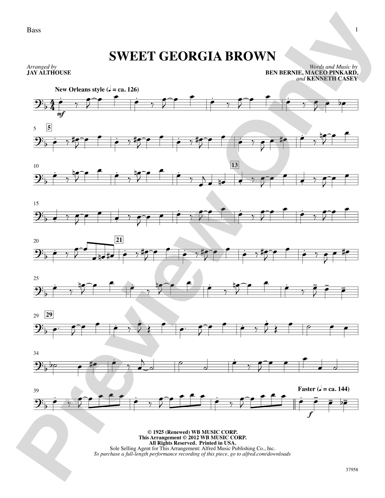 Sweet Georgia Brown: String Bass: Choral SoundPax