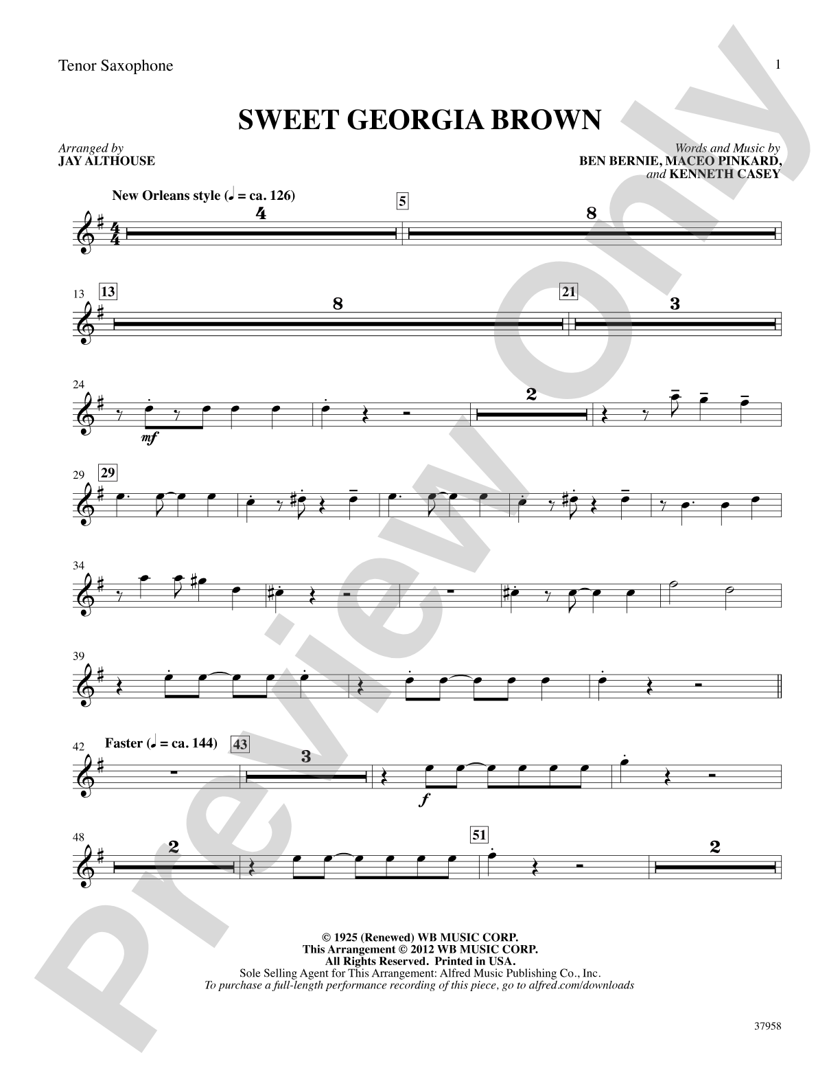 Sweet Georgia Brown: B-flat Tenor Saxophone: Choral SoundPax