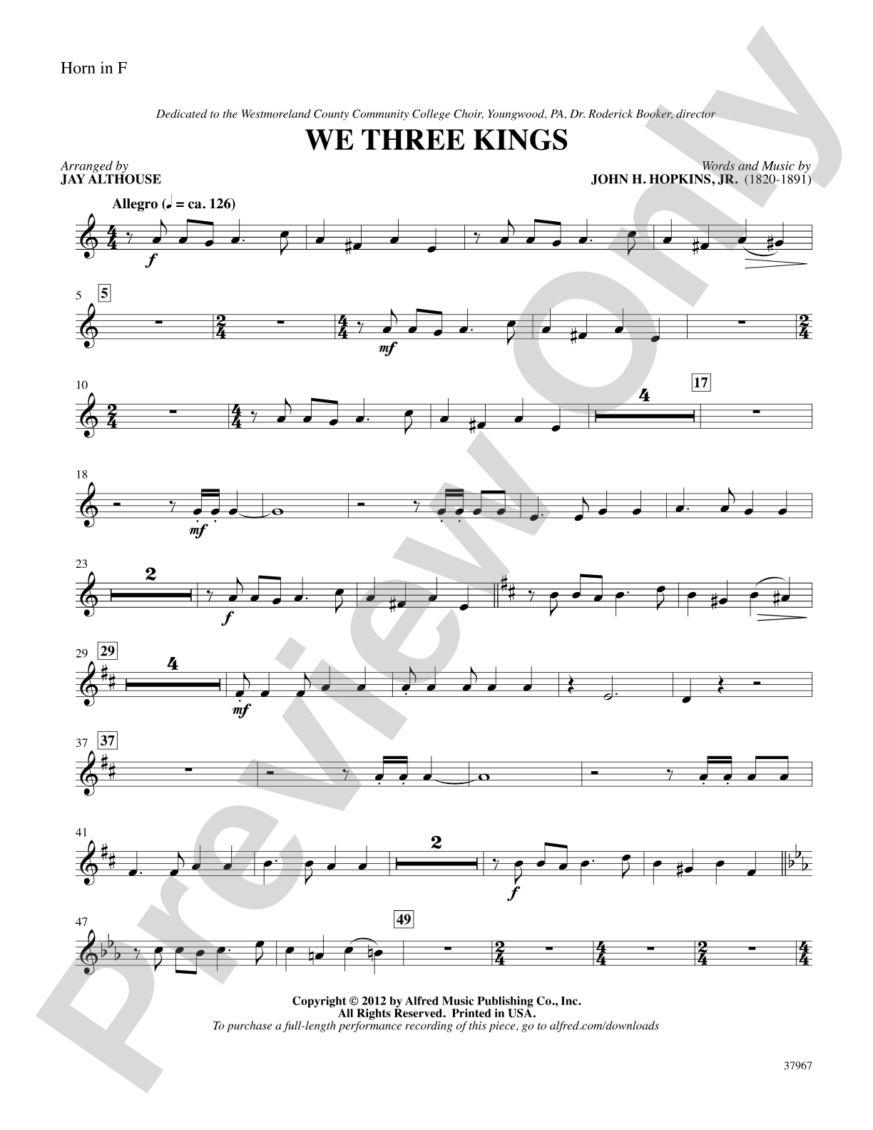 We Three Kings: 1st F Horn: Choral SoundPax