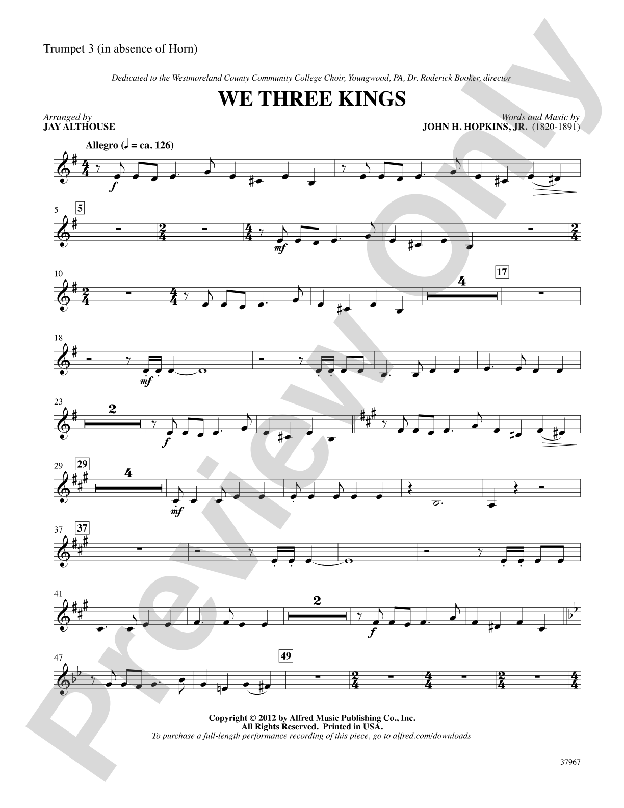 We Three Kings: 3rd B-flat Trumpet: Choral SoundPax