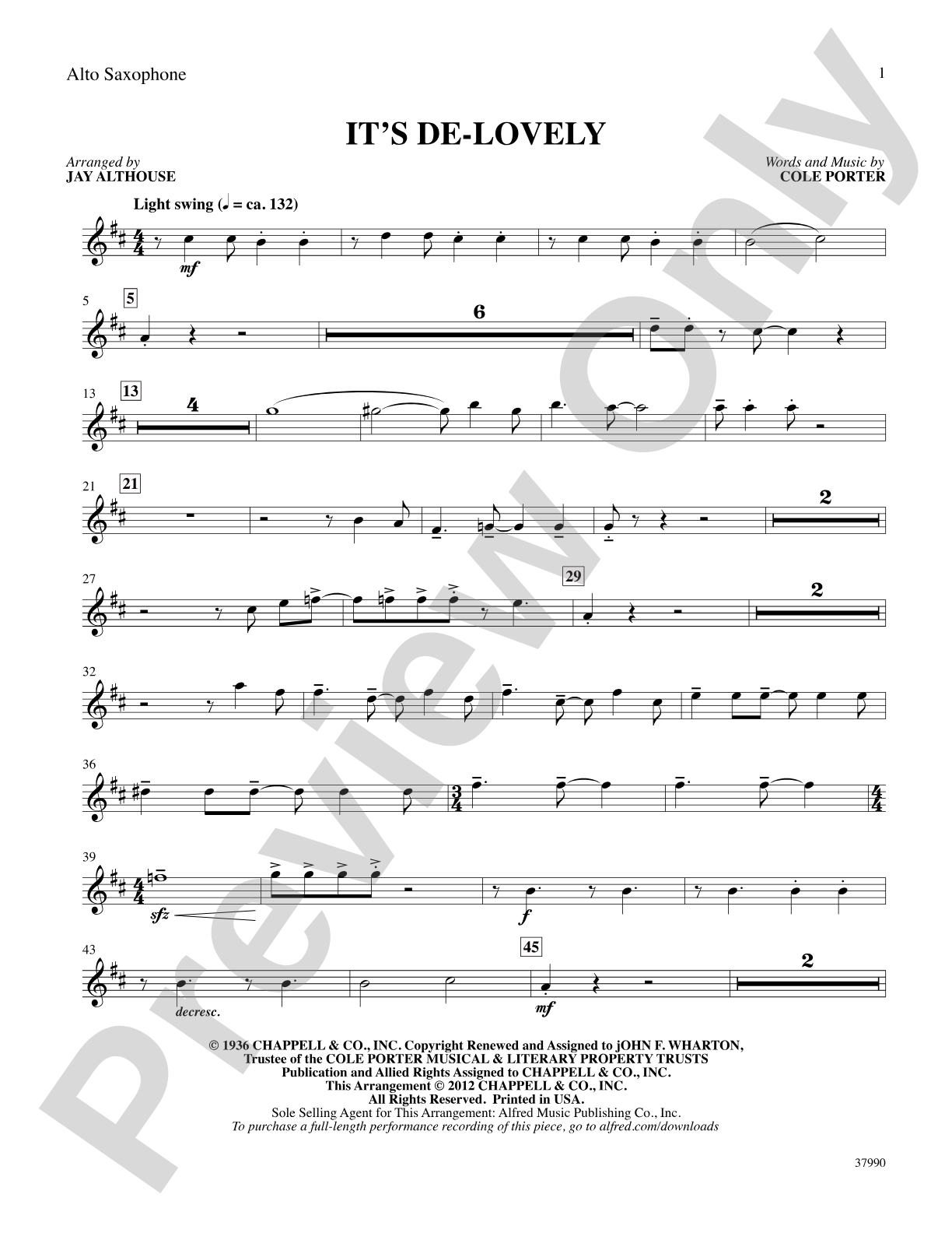 It's De-lovely: E-flat Alto Saxophone: Choral SoundPax
