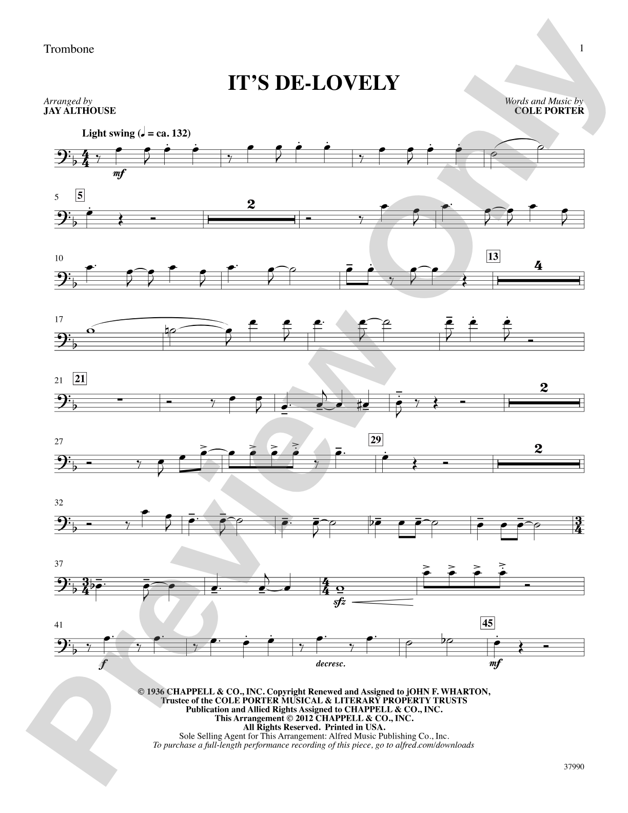 It's De-lovely: 1st Trombone: Choral SoundPax