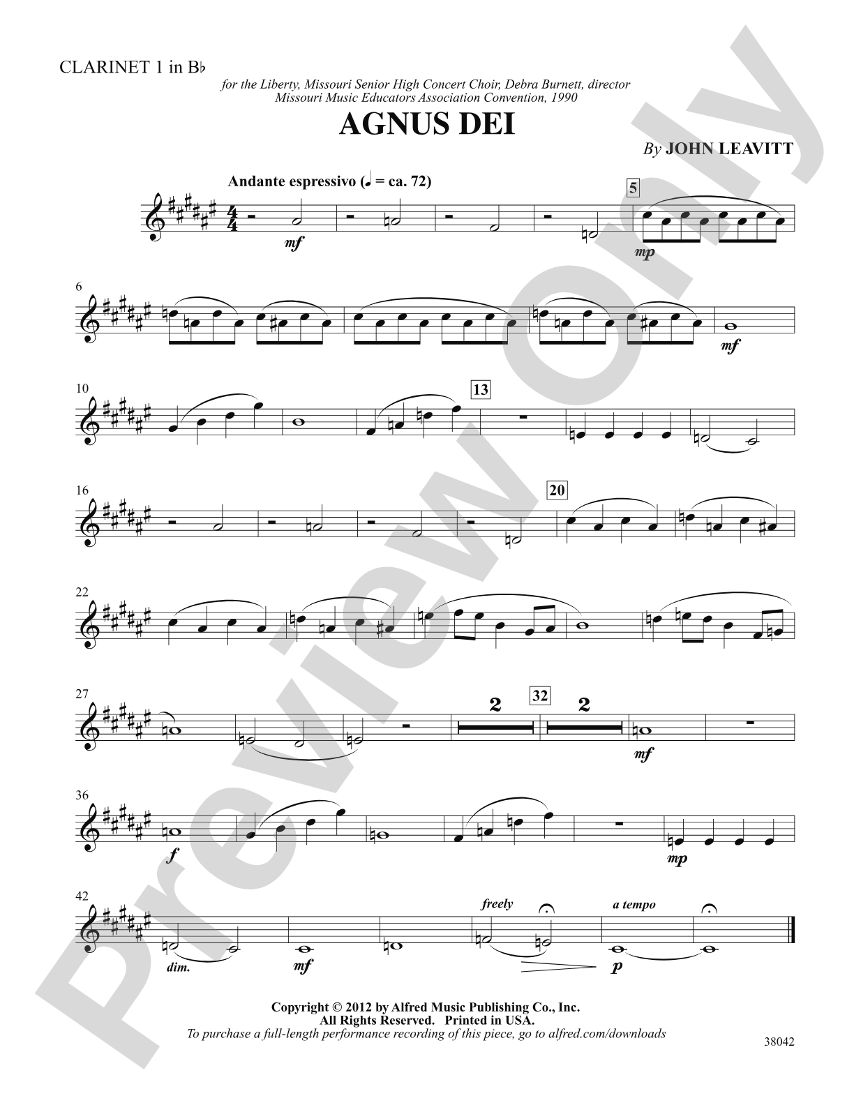 Agnus Dei: 1st B-flat Clarinet: Choral SoundPax