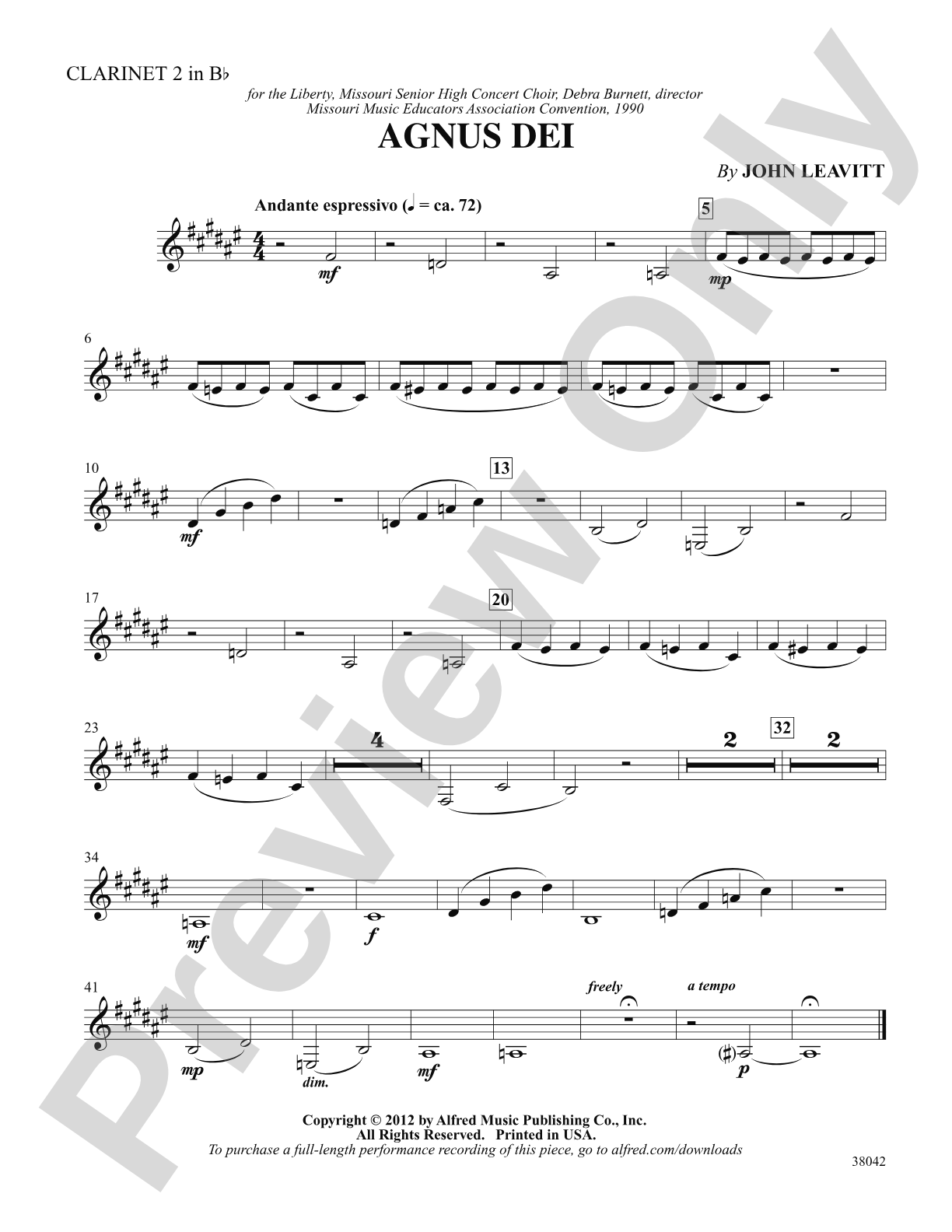 Agnus Dei: 2nd B-flat Clarinet: Choral SoundPax