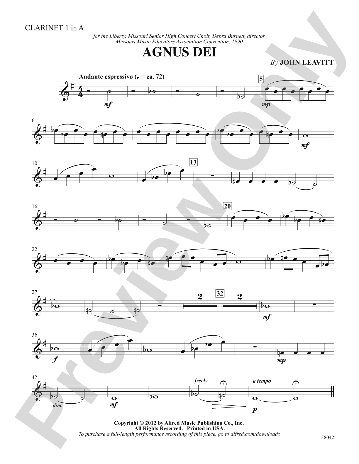 Agnus Dei: Clarinet 1 in A: Choral SoundPax