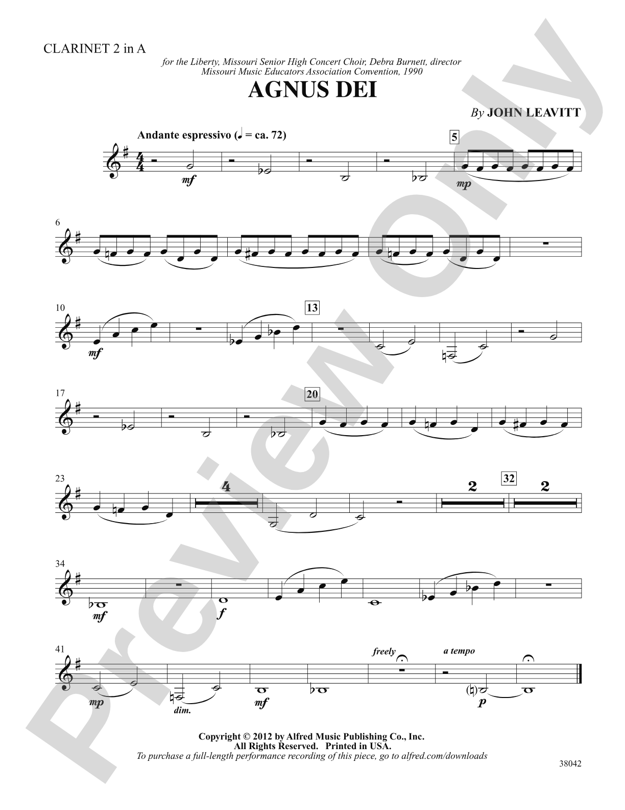 Agnus Dei: Clarinet 2 in A: Choral SoundPax