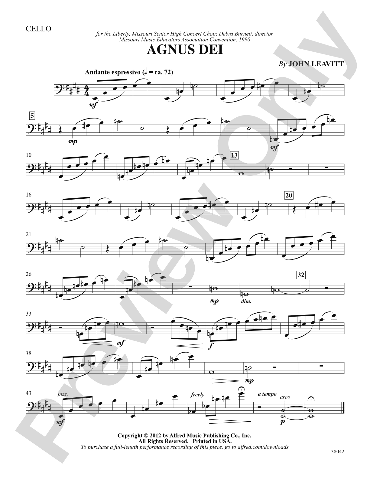 Agnus Dei: Cello: Choral SoundPax